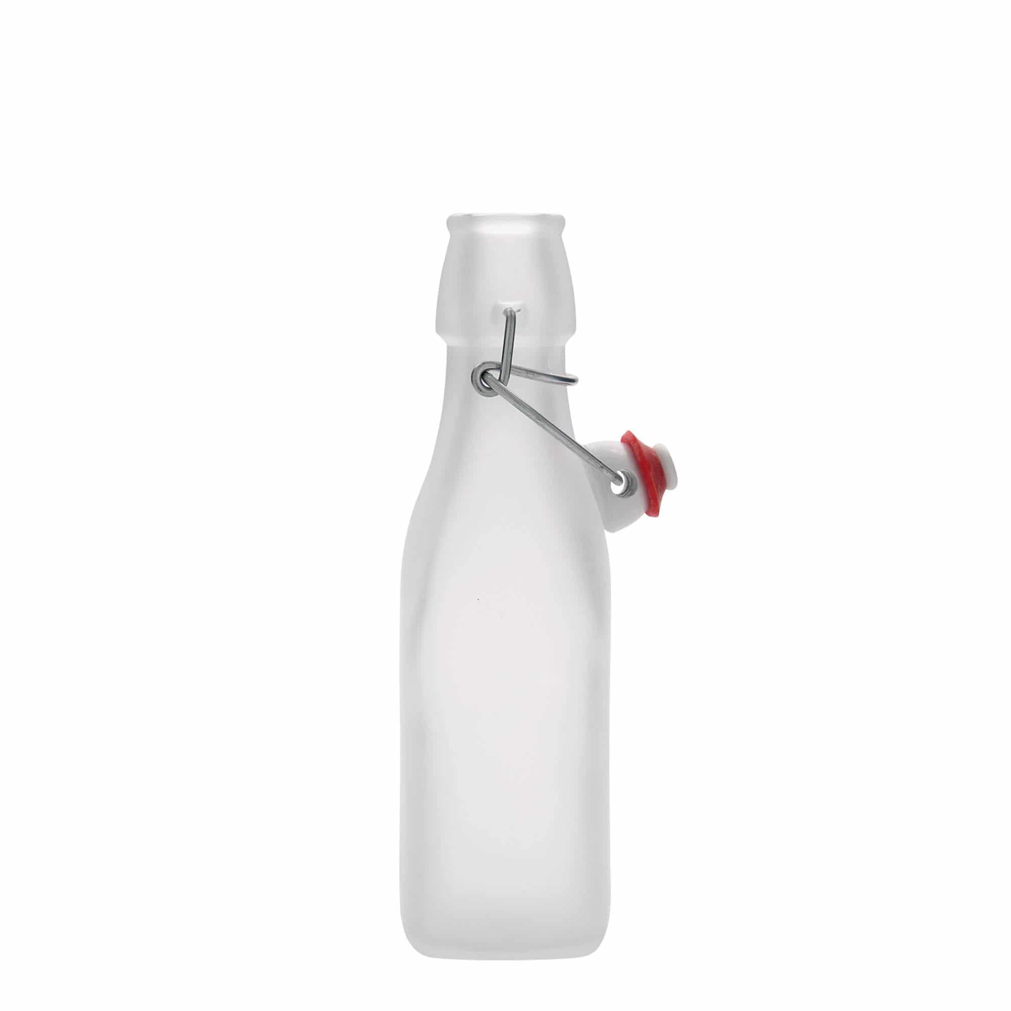 Sticlă de sticlă de 250 ml 'Swing, pătrată, albă, gura: închidere cu clemă