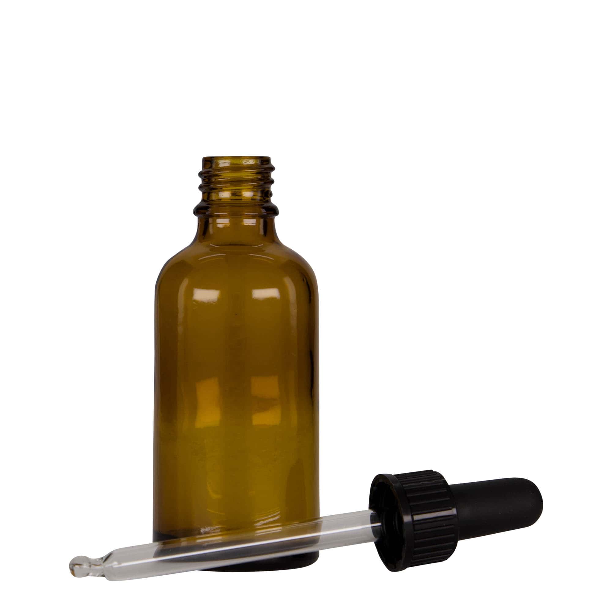 Flacon cu pipetă 50 ml, medical, sticlă, maro-negru, gura: DIN 18