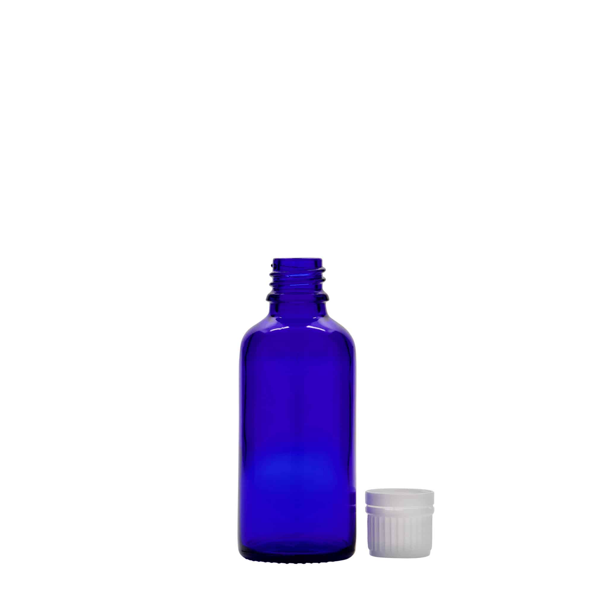 50 ml sticlă medicală, sticlă, albastru regal, gura: DIN 18