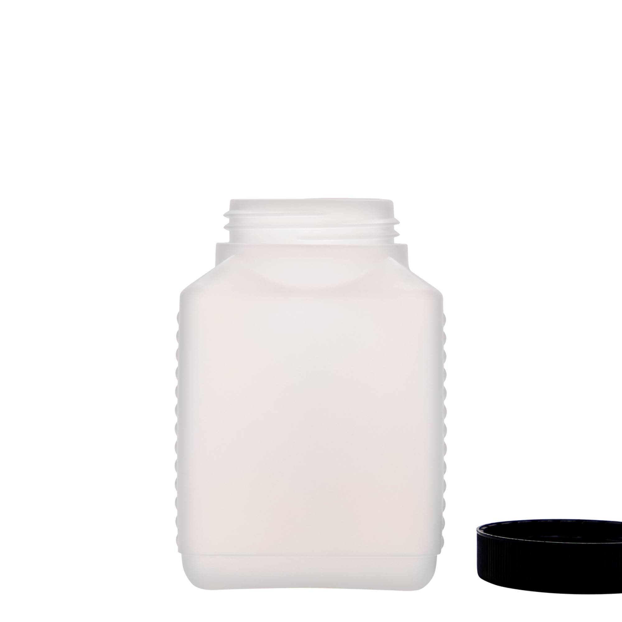 Sticlă cu gât larg de 500 ml, dreptunghiulară, plastic HDPE, natural, deschidere: DIN 60 EPE Sticlă cu gât larg de 500 ml, dreptunghiulară, plastic HDPE, natural, deschidere: DIN 60 EPE