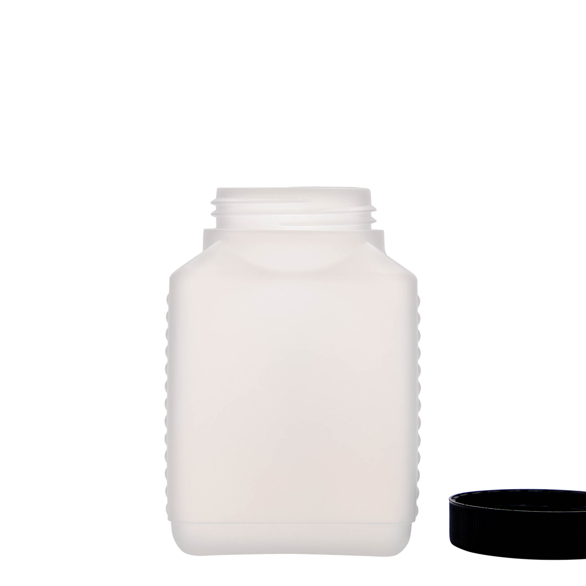Sticlă cu gât larg de 500 ml, dreptunghiulară, plastic HDPE, natural, deschidere: DIN 60 EPE