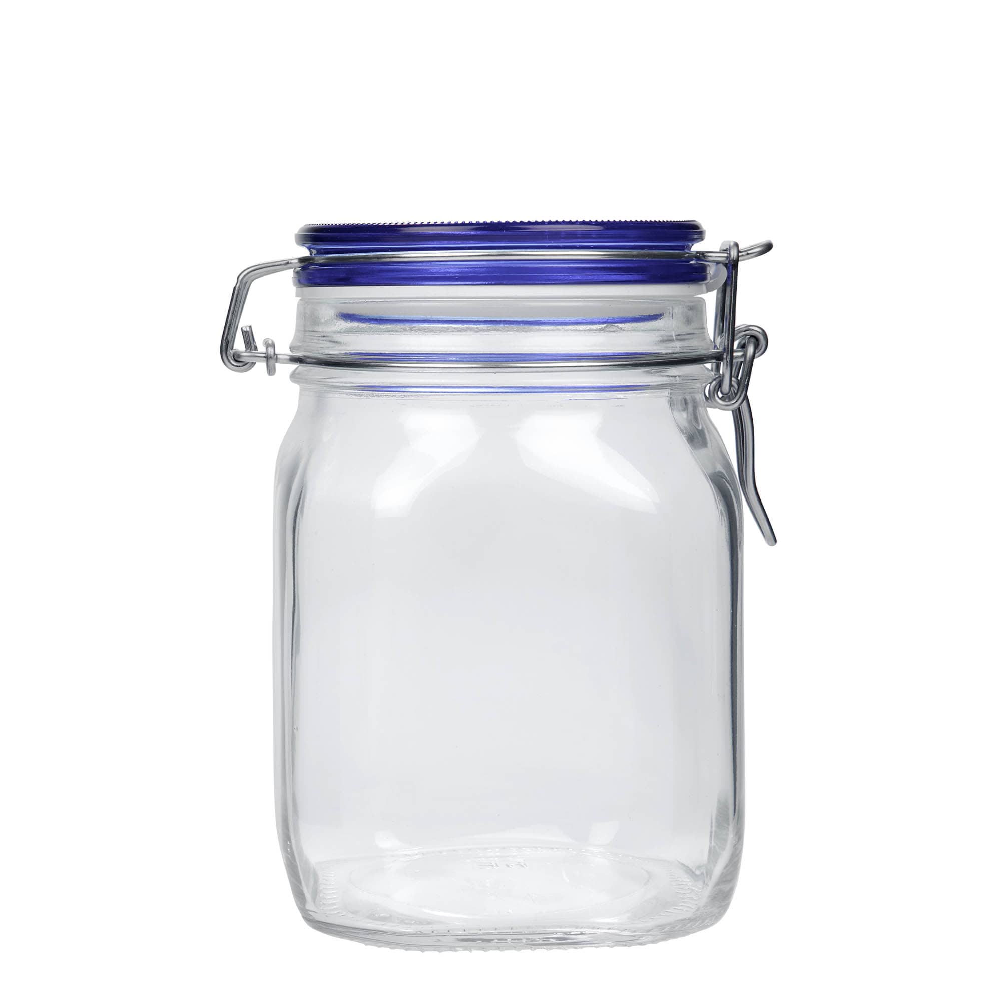 1.000 ml borcan cu clemă metalică „Fido” capac albastru, pătrat, gură: închidere cu clemă metalică