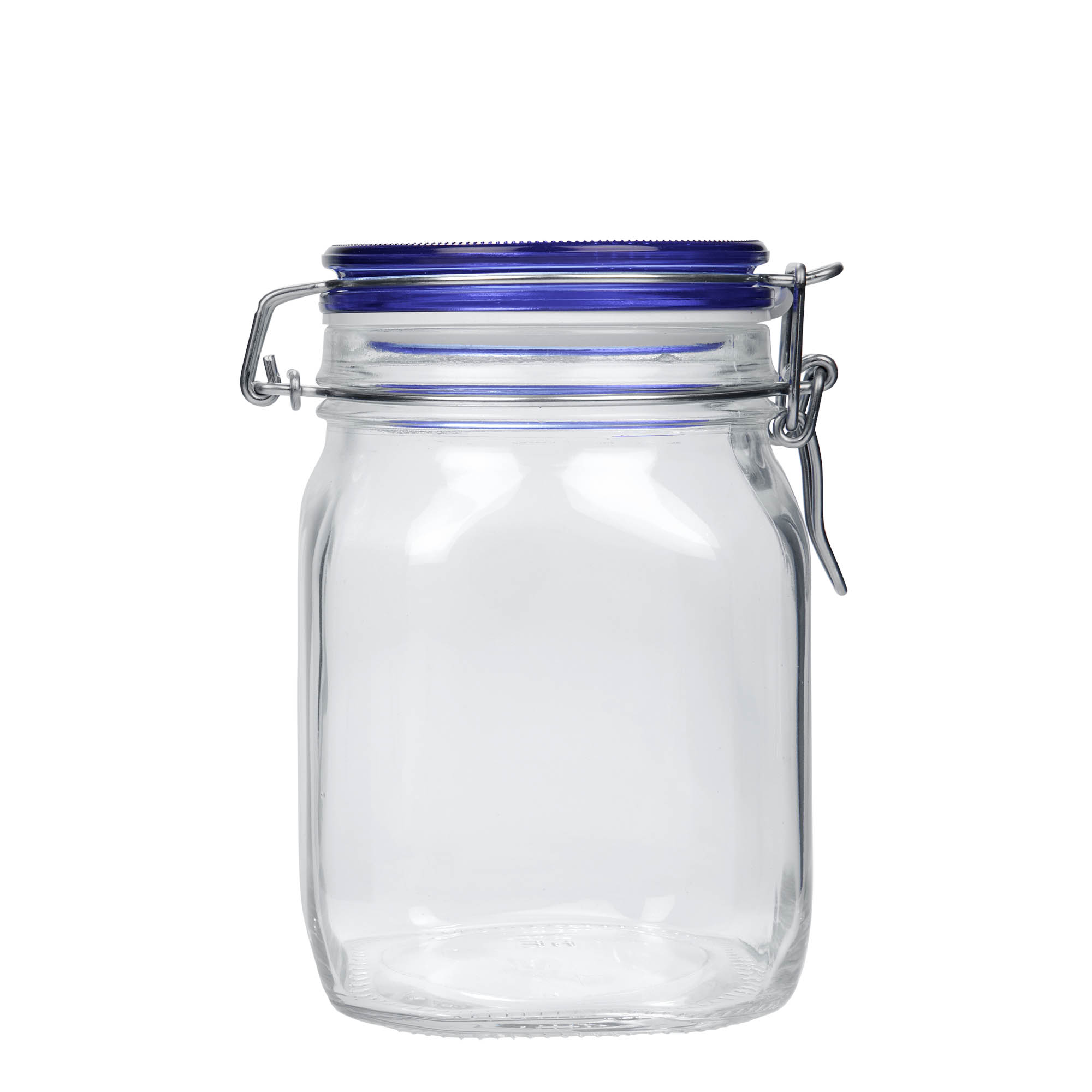 1.000 ml borcan cu clemă metalică „Fido” capac albastru, pătrat, gură: închidere cu clemă metalică 1.000 ml borcan cu clemă metalică „Fido” capac albastru, pătrat, gură: închidere cu clemă metalică
