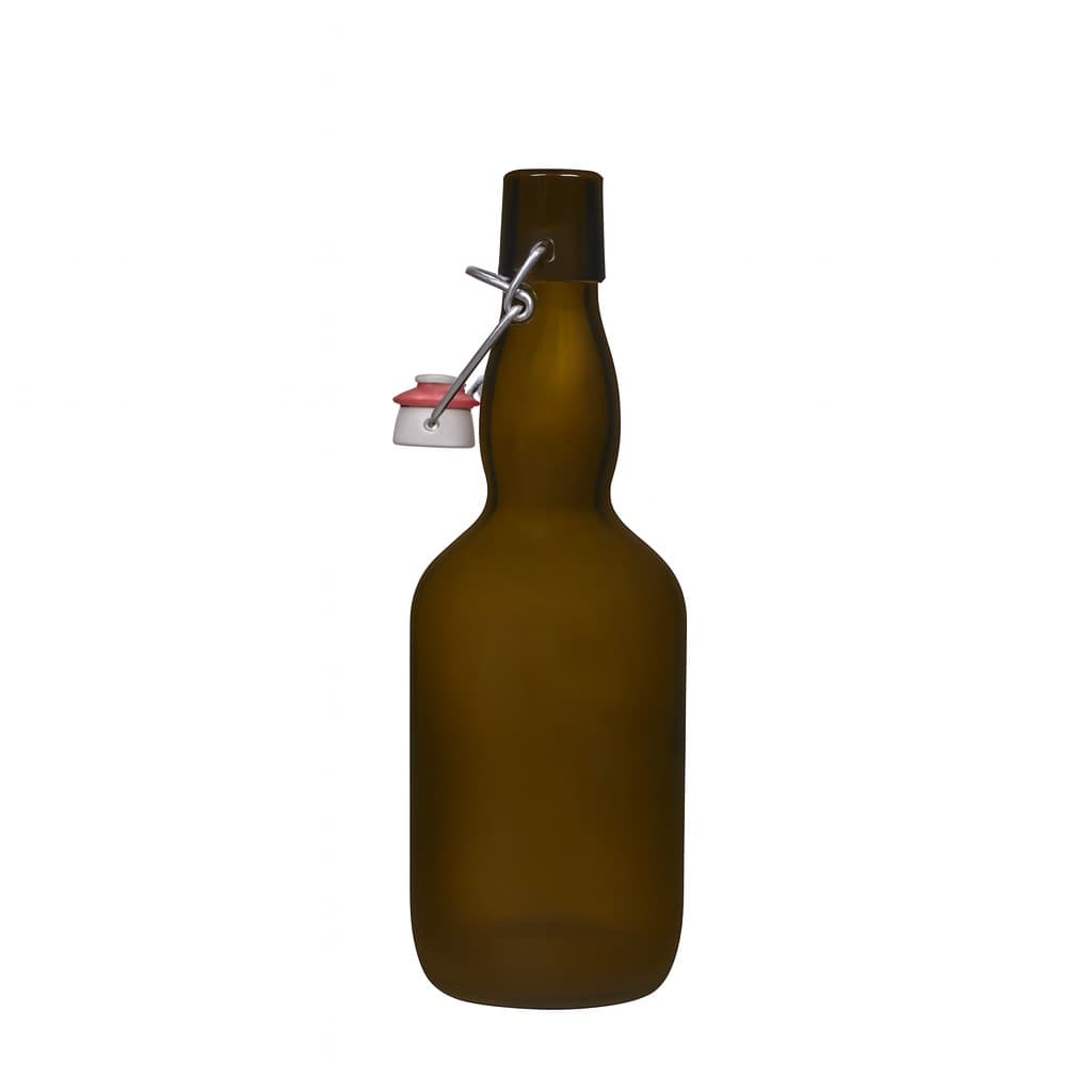 Sticlă de bere 500 ml cu gât îngust, sticlă, verde antic, gura: închidere cu clemă