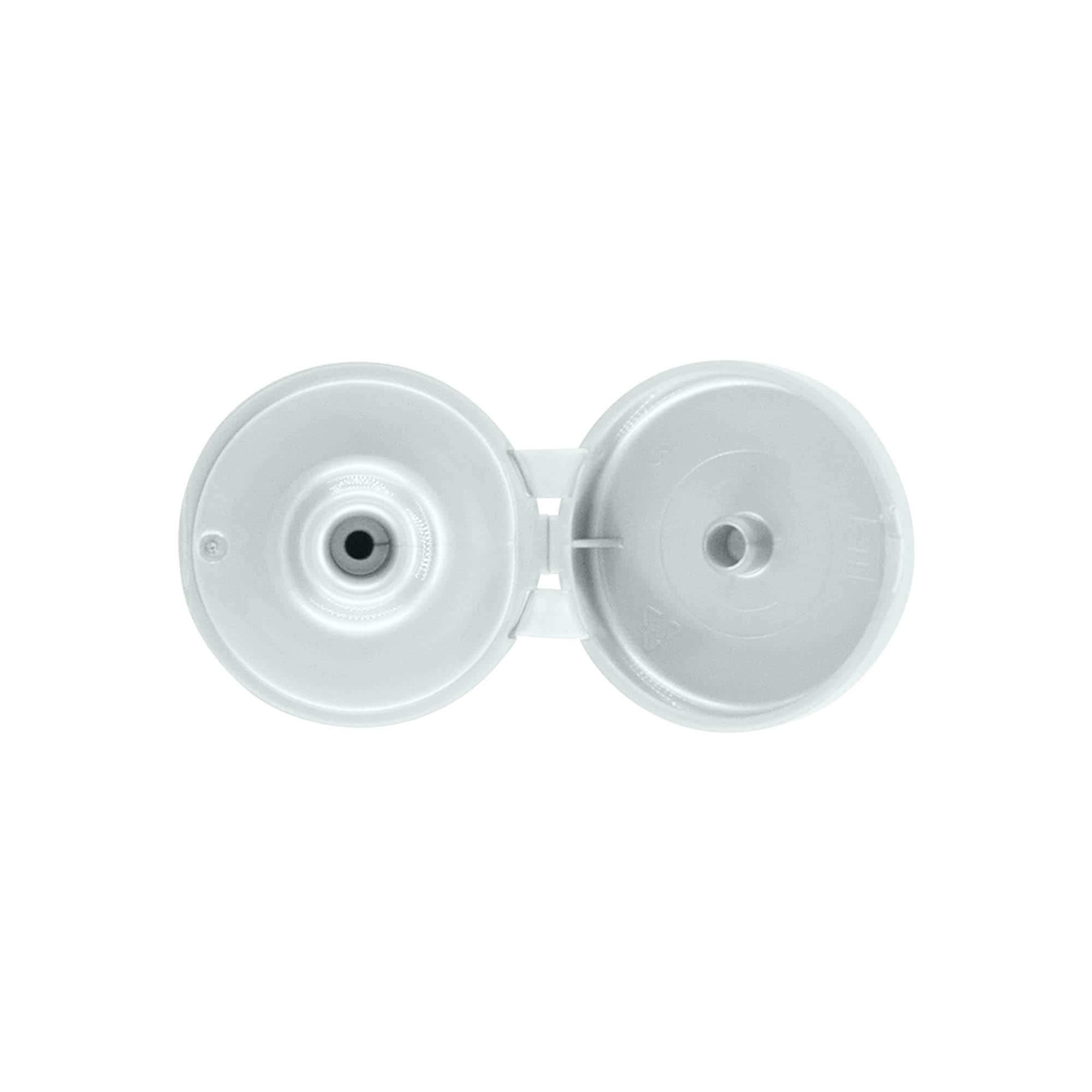 Capac cu filet și balama rabatabilă, plastic PP, argintiu, pentru gura: 24/410 Capac cu filet și balama rabatabilă, plastic PP, argintiu, pentru gura: 24/410