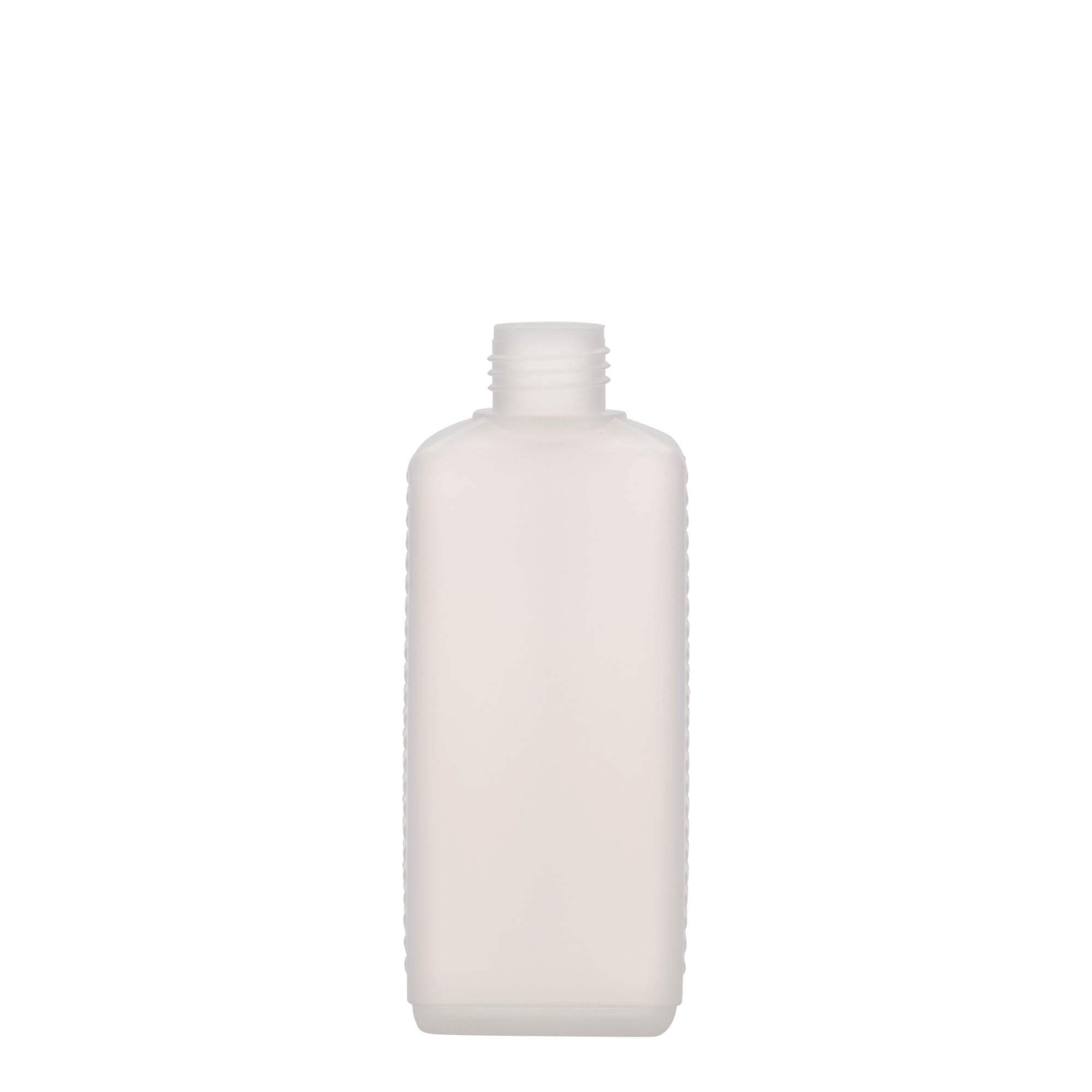 250 ml bidon dreptunghiular, plastic HDPE, natural, gura: DIN 25 EPE