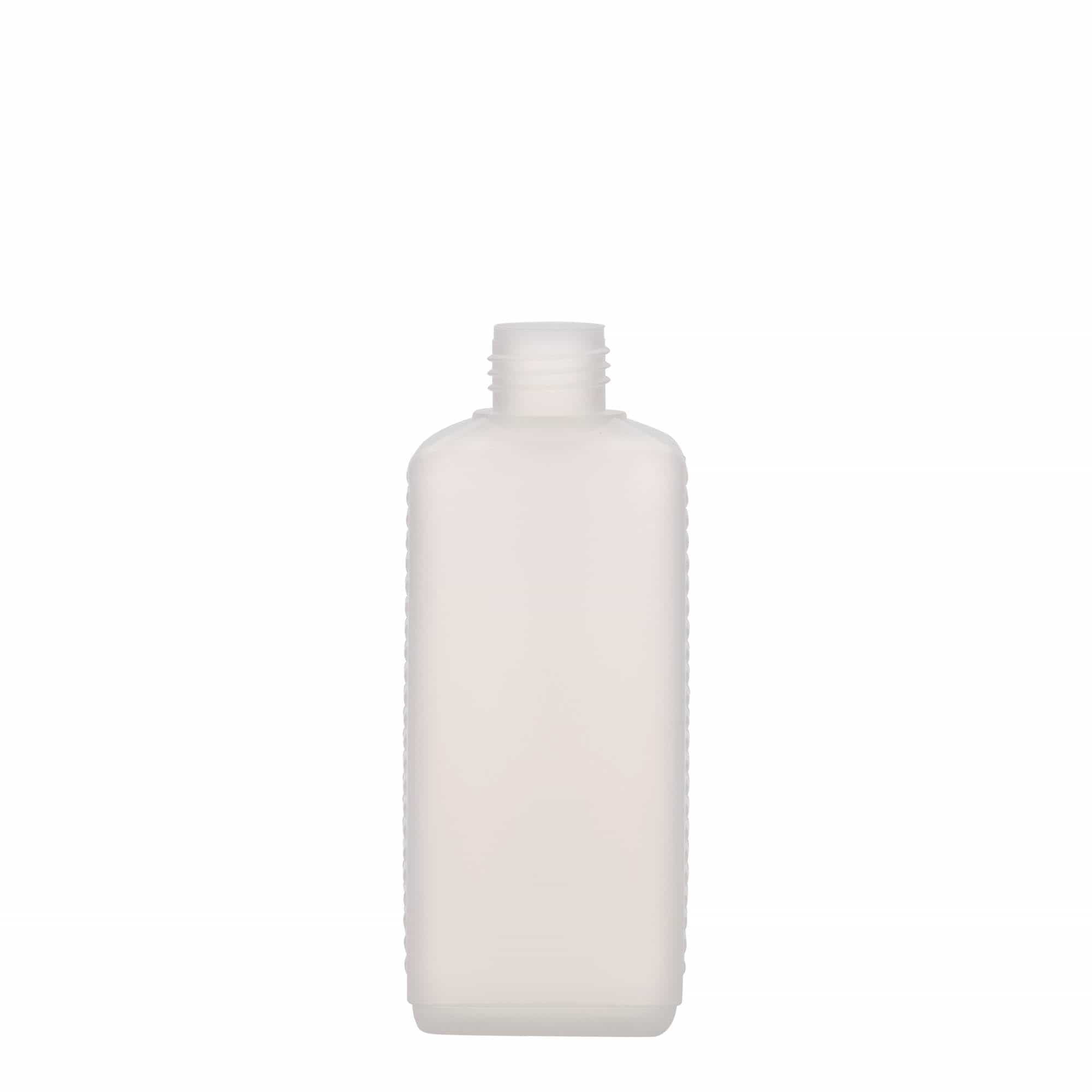 250 ml bidon dreptunghiular, plastic HDPE, natural, gura: DIN 25 EPE