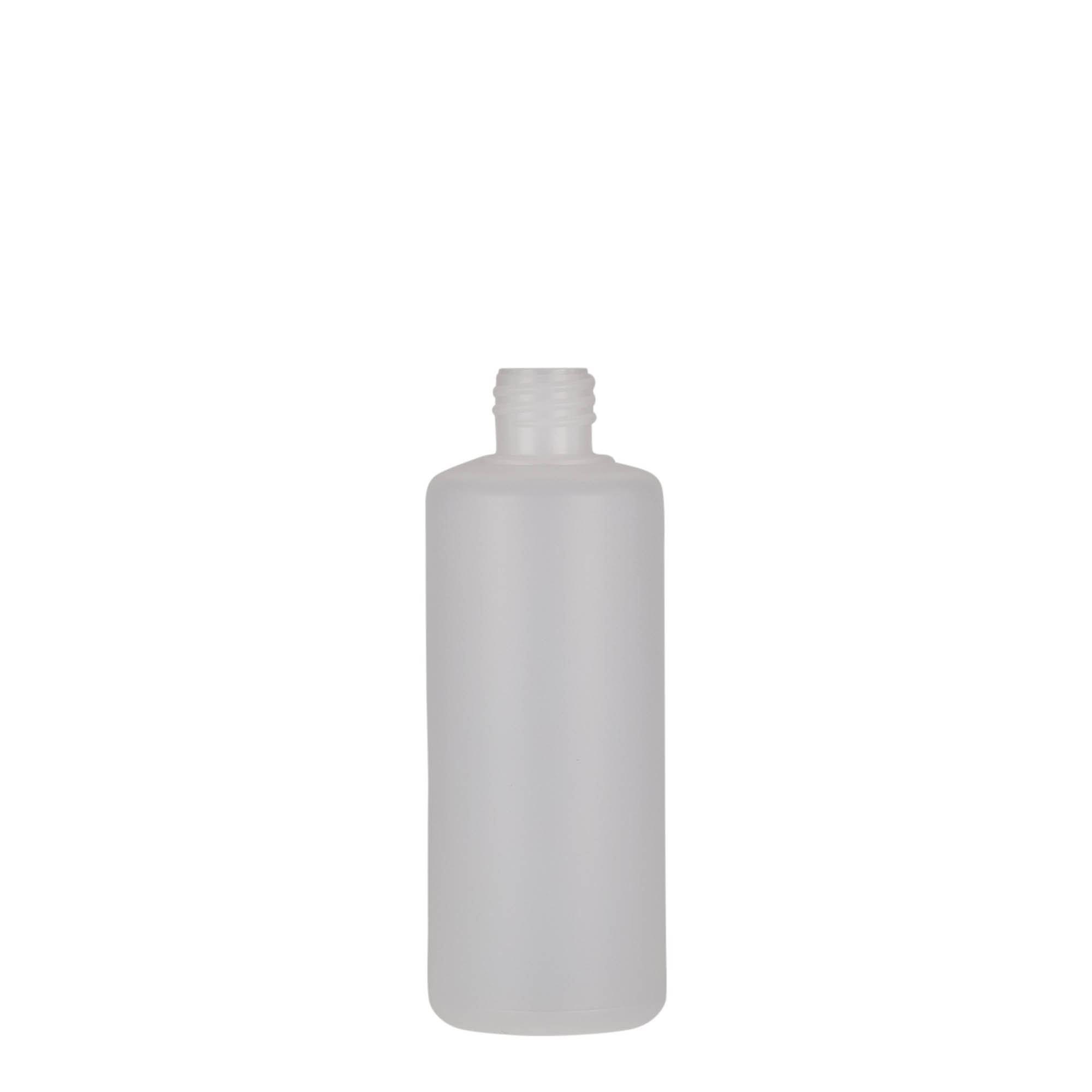 100 ml sticlă rotundă, plastic PE, natural, gura: capac cu filet