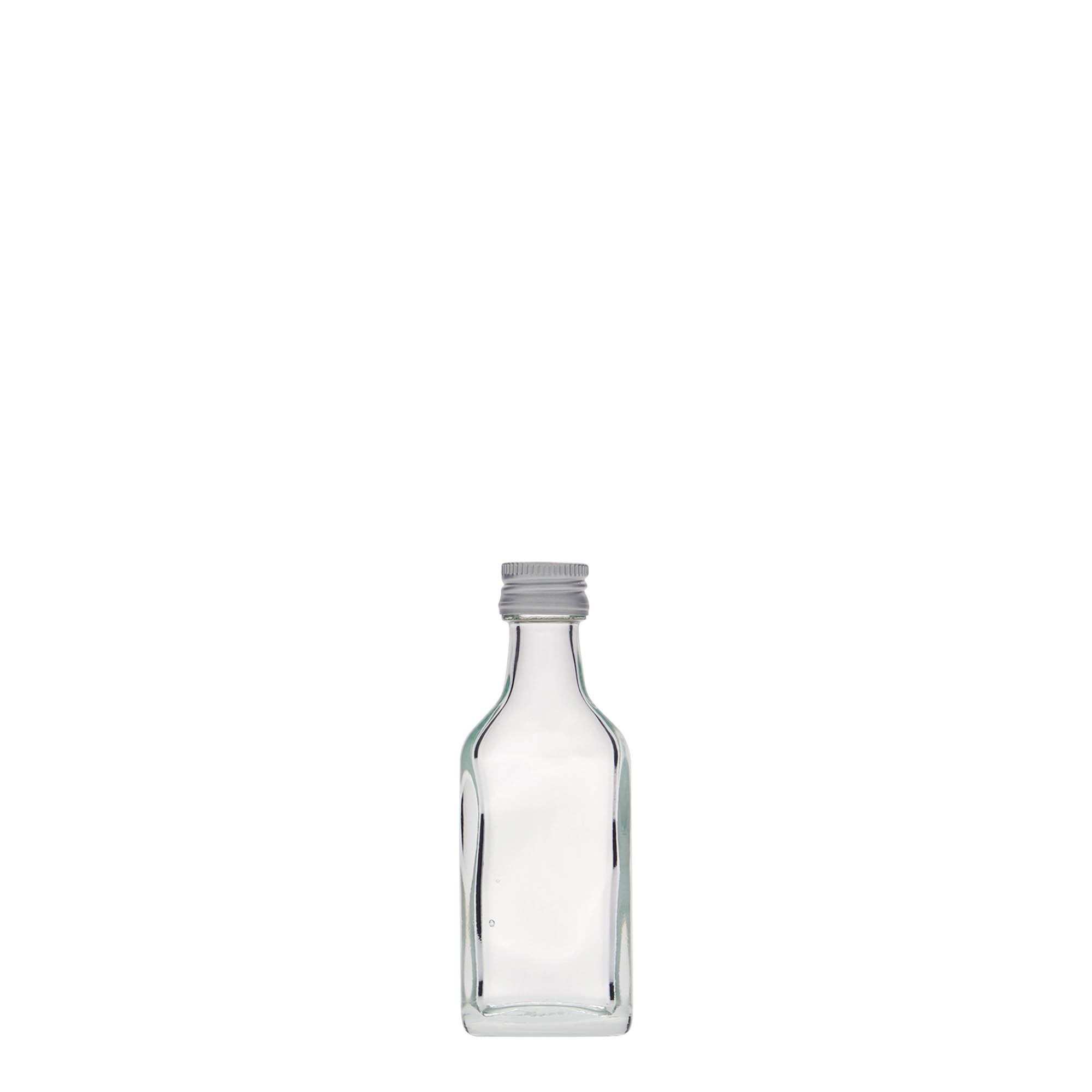 Sticluță de buzunar de 20 ml, dreptunghiulară, sticlă, gura: PP 18 Sticluță de buzunar de 20 ml, dreptunghiulară, sticlă, gura: PP 18