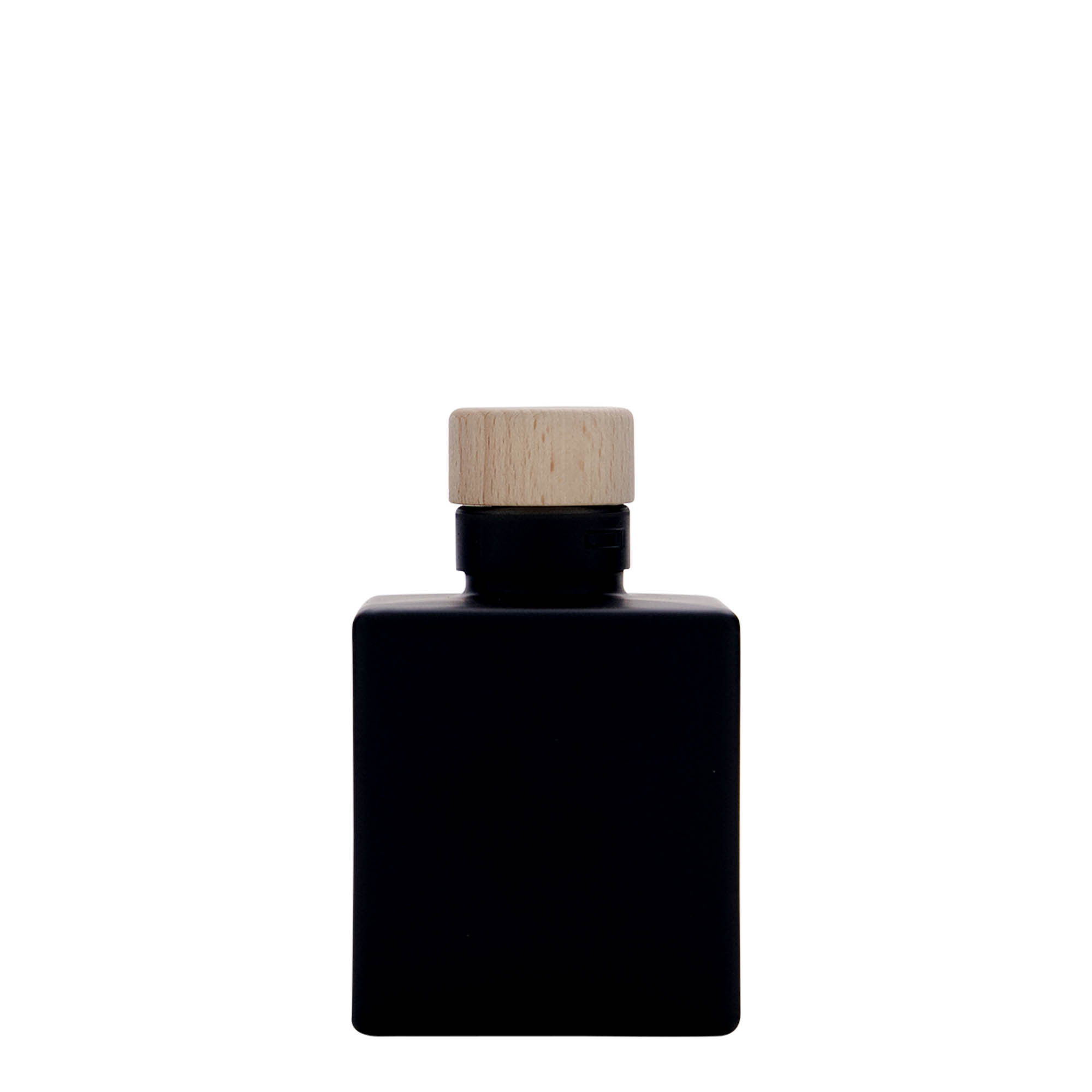 Sticlă de sticlă de 100 ml „Cube”, pătrată, neagră, gura: dop de plută Sticlă de sticlă de 100 ml „Cube”, pătrată, neagră, gura: dop de plută