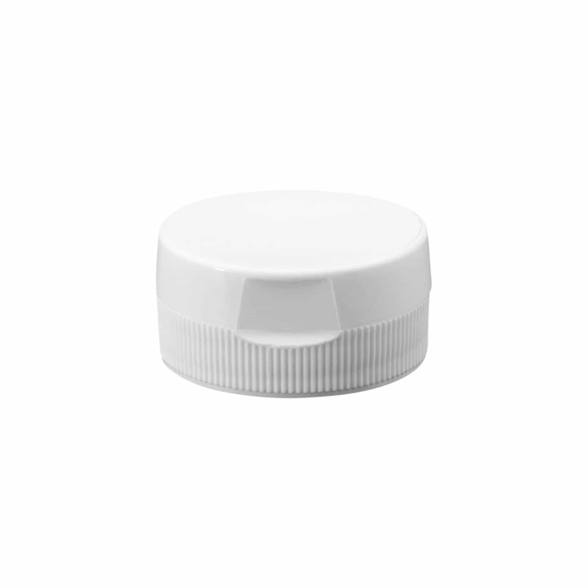 Capac cu filet și balama pliabilă, plastic PP, alb, pentru gura: 38/400