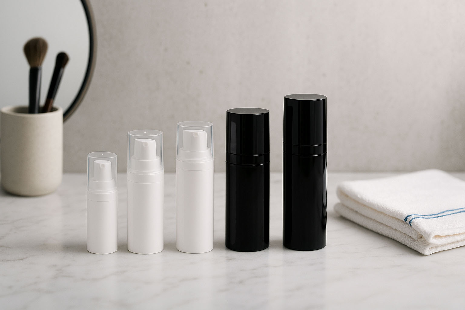 Cap de pulverizare airless Micro margine argintie + alb, capac lucios de protecție Cap de pulverizare airless Micro margine argintie + alb, capac lucios de protecție