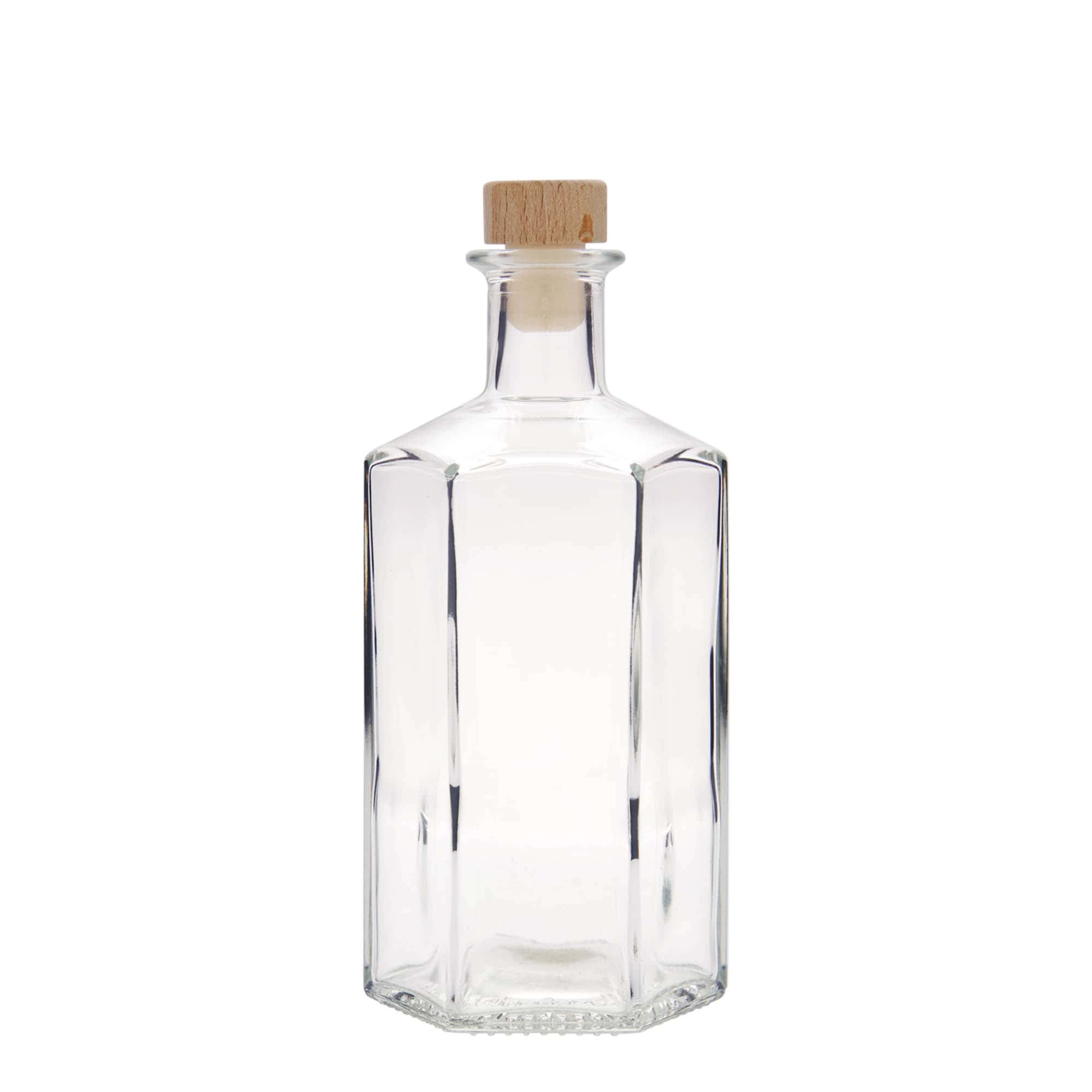 Sticlă de sticlă de 500 ml farmacist 'Jimmy', hexagonală, gura: dop de plută