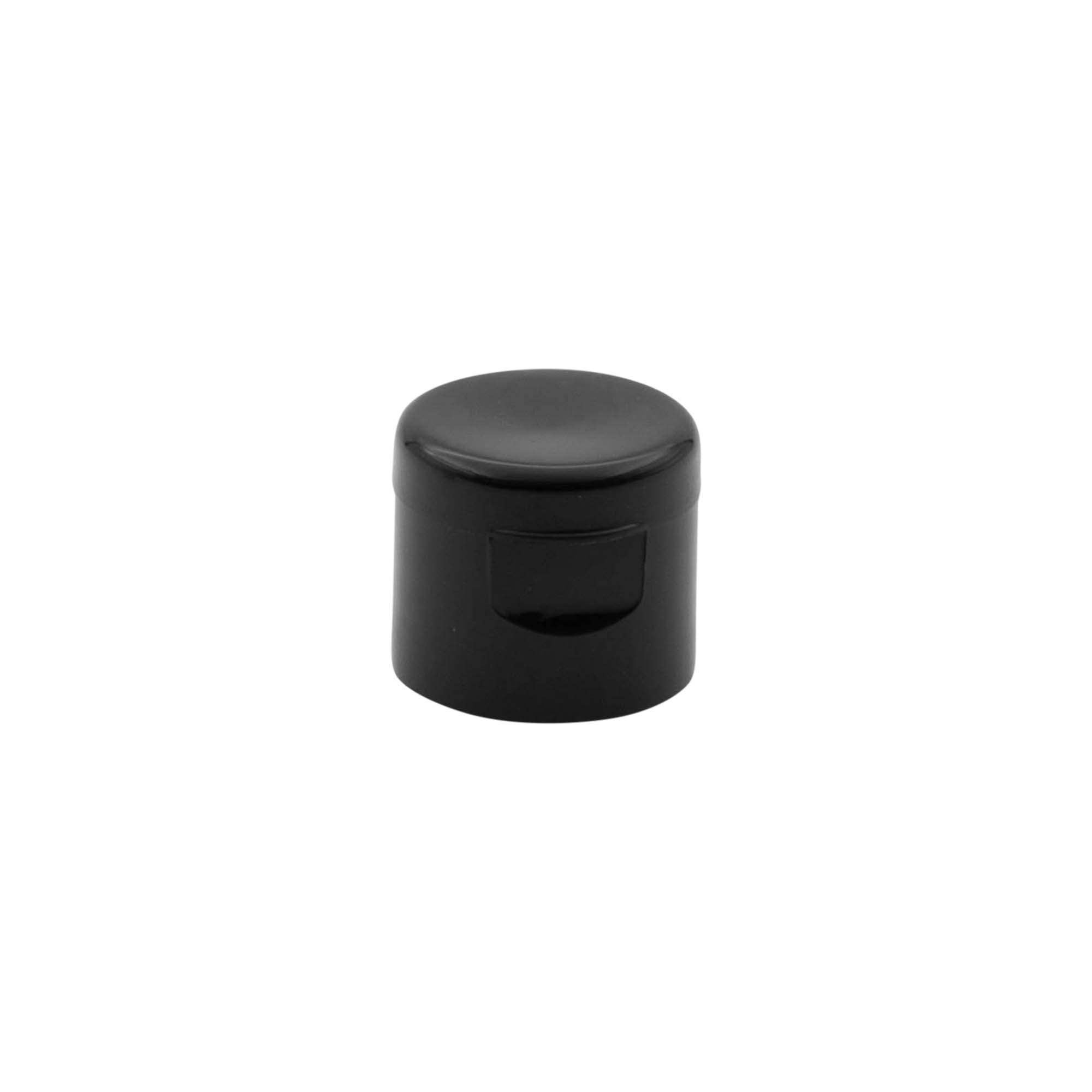 Capac cu filet și balama pliabilă, plastic PP, negru, pentru gură: 20/410 Capac cu filet și balama pliabilă, plastic PP, negru, pentru gură: 20/410