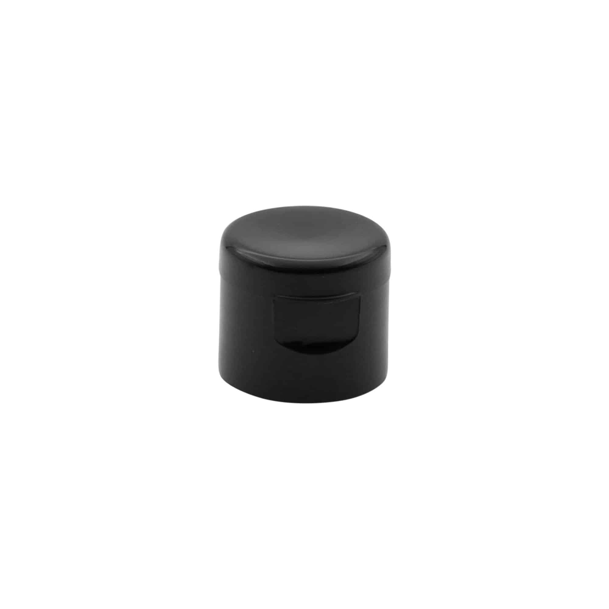 Capac cu filet și balama pliabilă, plastic PP, negru, pentru gură: 20/410