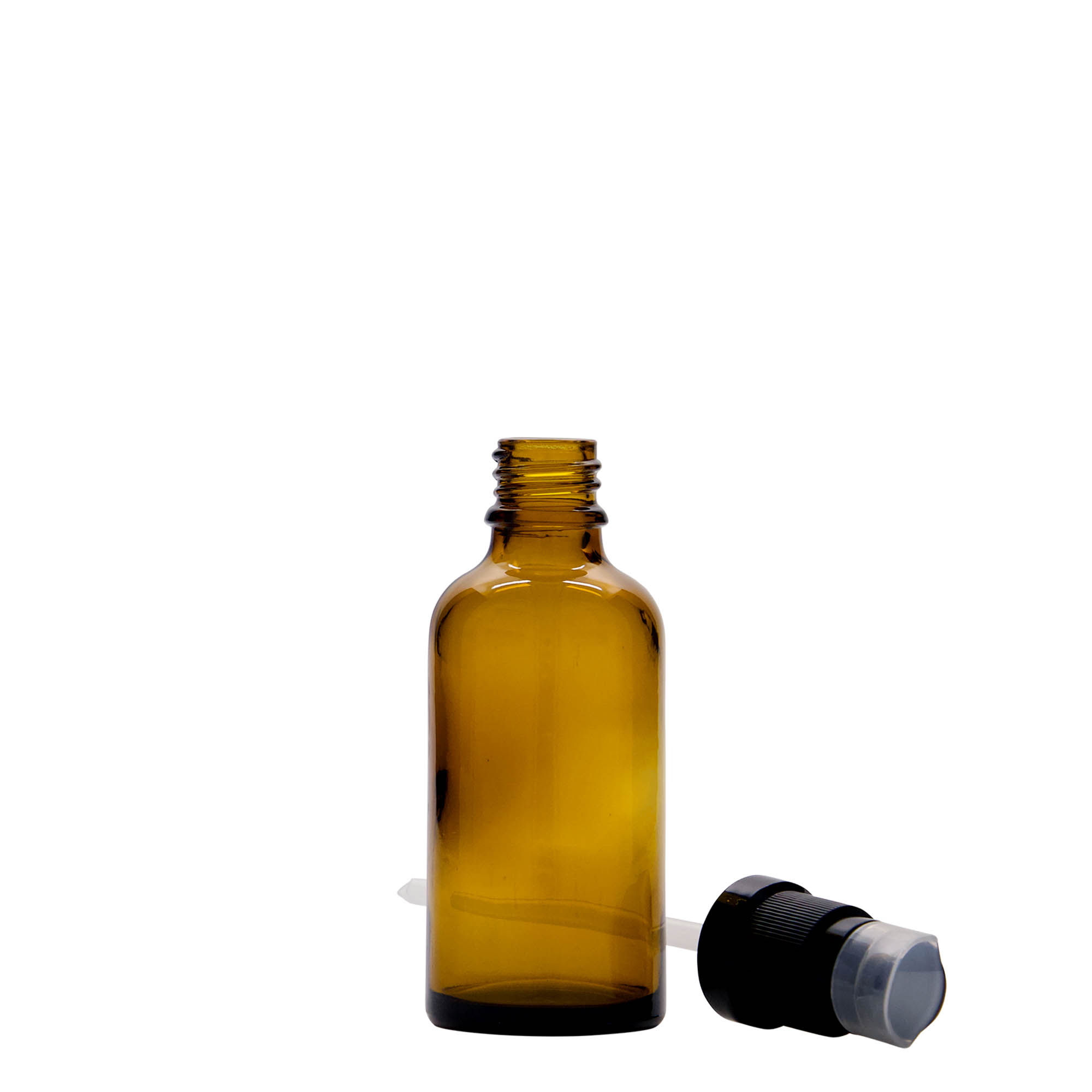 Flacon medical de 50 ml cu pompă pentru loțiune, sticlă, maro, gură: DIN 18 Flacon medical de 50 ml cu pompă pentru loțiune, sticlă, maro, gură: DIN 18