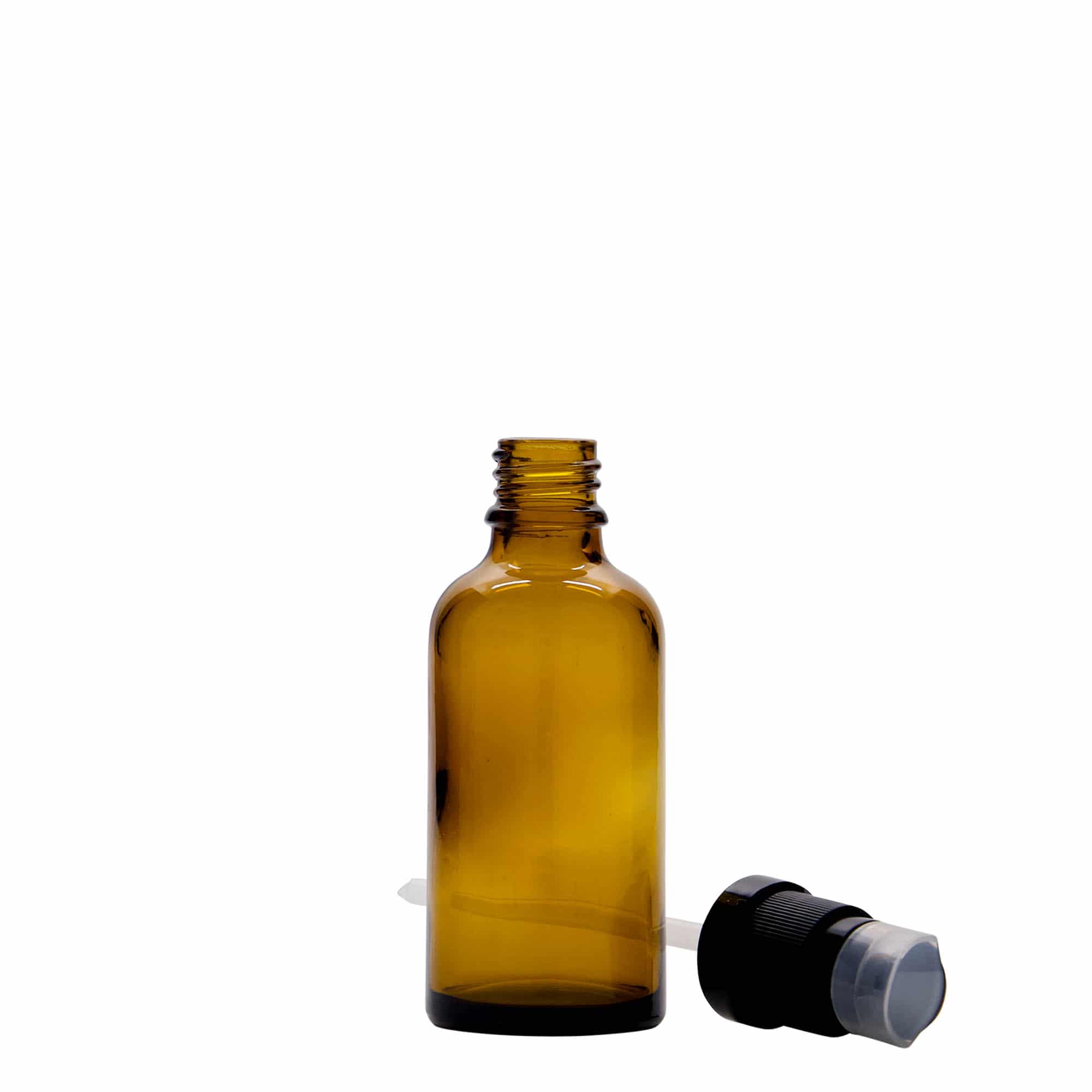 Flacon medical de 50 ml cu pompă pentru loțiune, sticlă, maro, gură: DIN 18