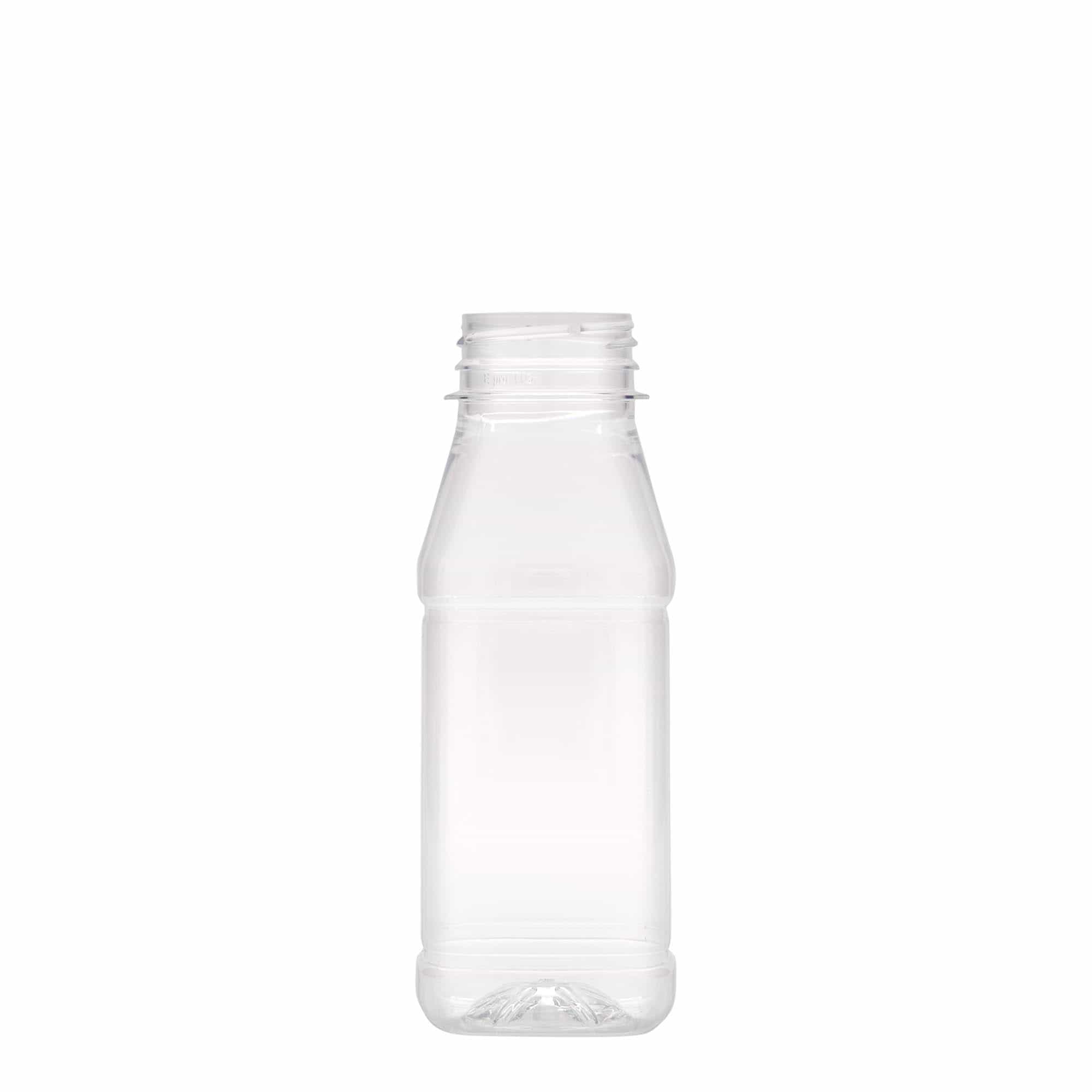 Sticlă PET de 250 ml „Milk and Juice Carré”, pătrată, din plastic, gât: 38 mm