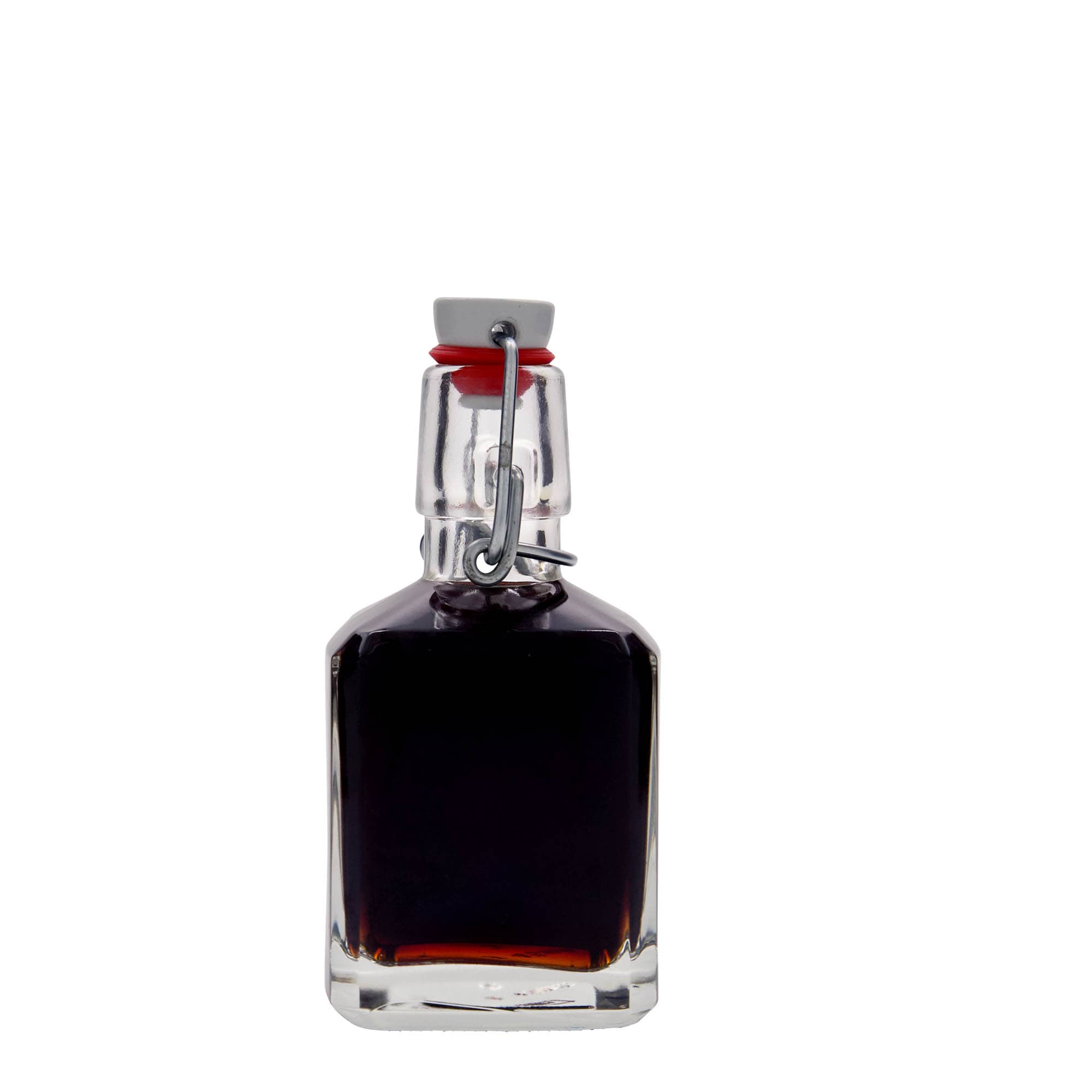 Sticlă de sticlă de 200 ml „Kubica”, pătrată, gura: închidere cu clemă