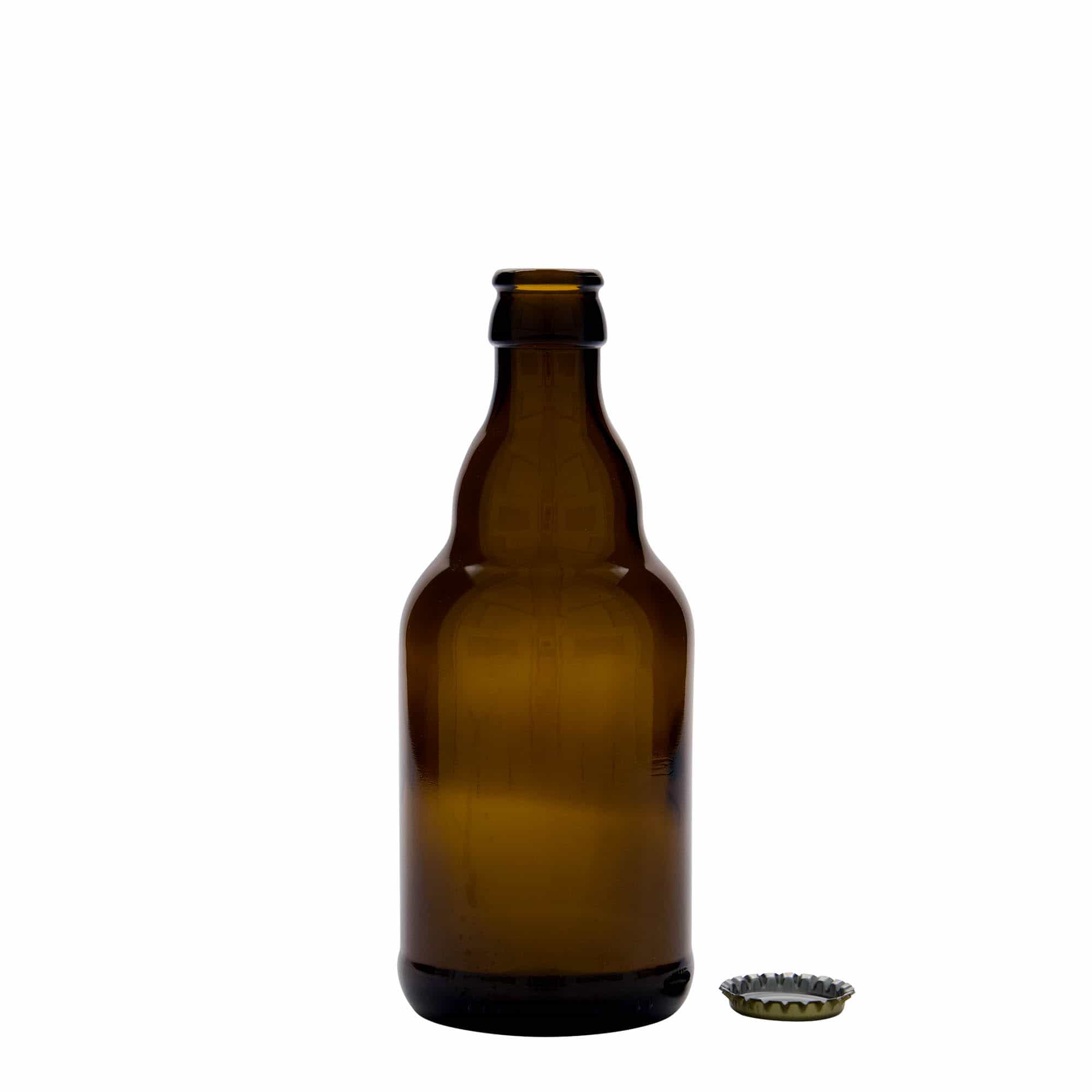 Sticlă de bere 330 ml „Steinie”, sticlă, maro, gât: capac tip coroana
