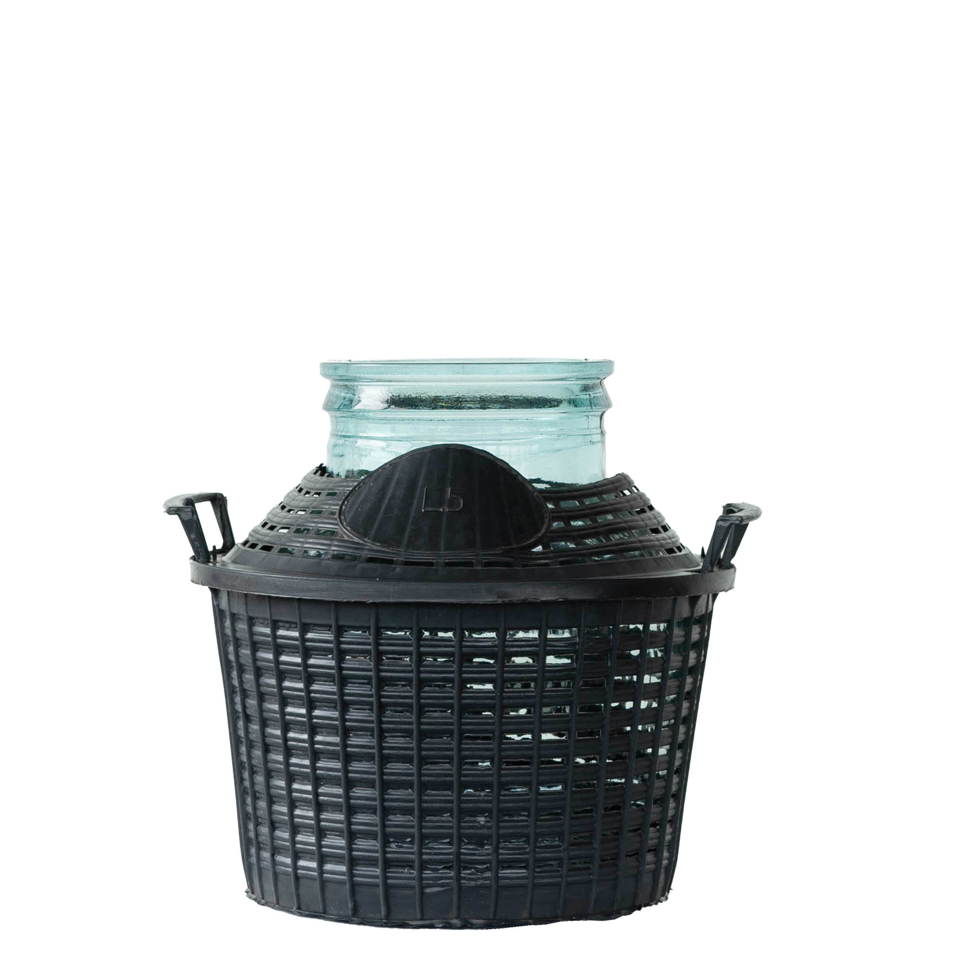 Butelie cu balon de 5 l, gât larg, sticlă, gură: capac cu margine peste buza sticlei