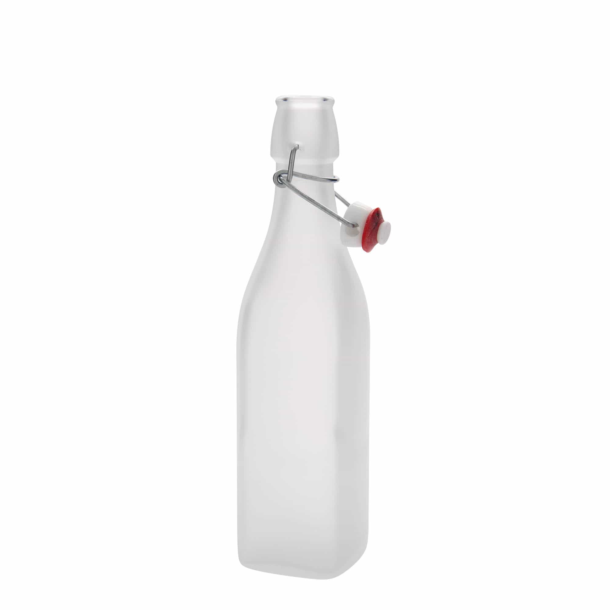 Sticlă de sticlă de 500 ml 'Swing, pătrată, albă, deschidere: închidere cu clemă