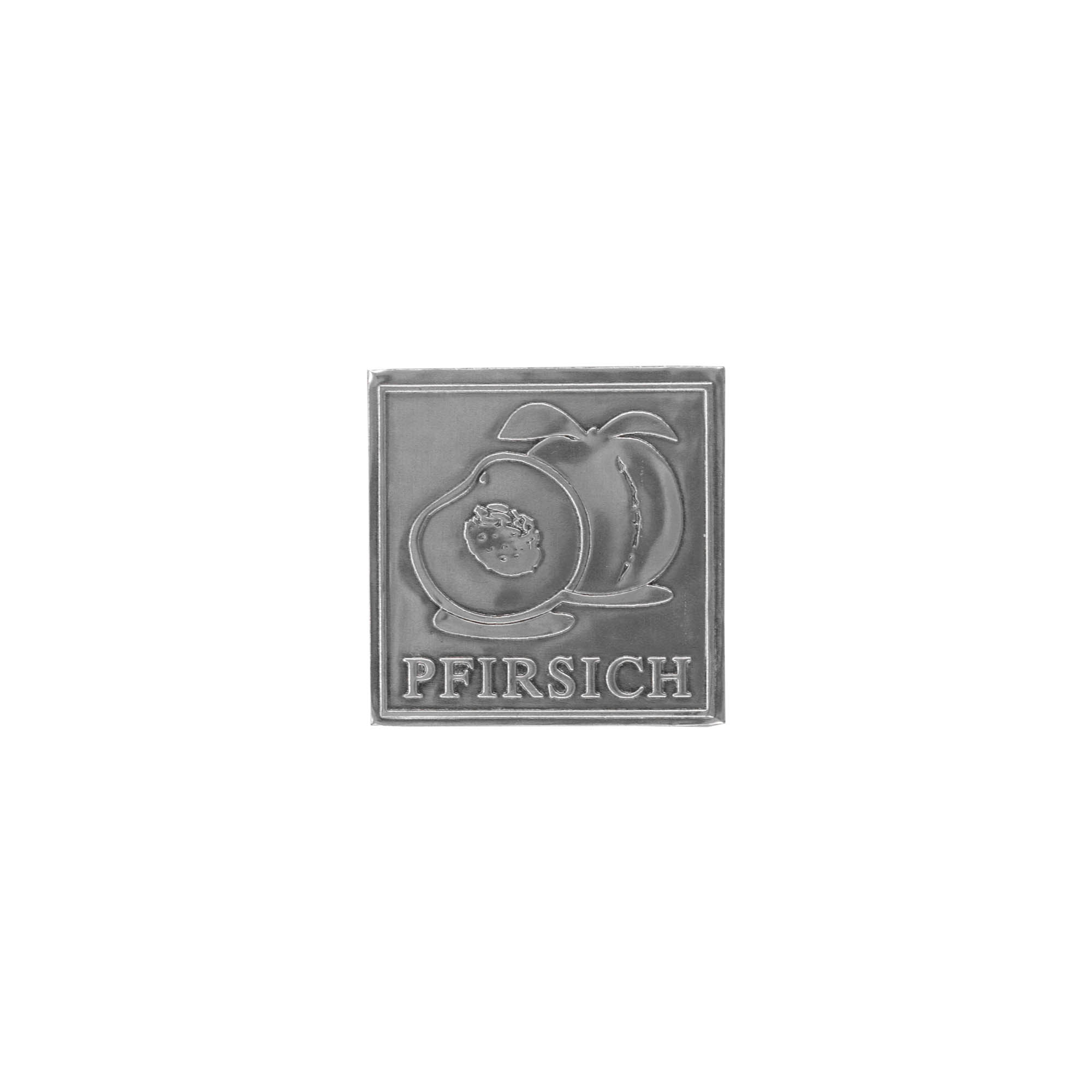 Etichetă pentru conserve „Piersică”, pătrată, metal, argintiu