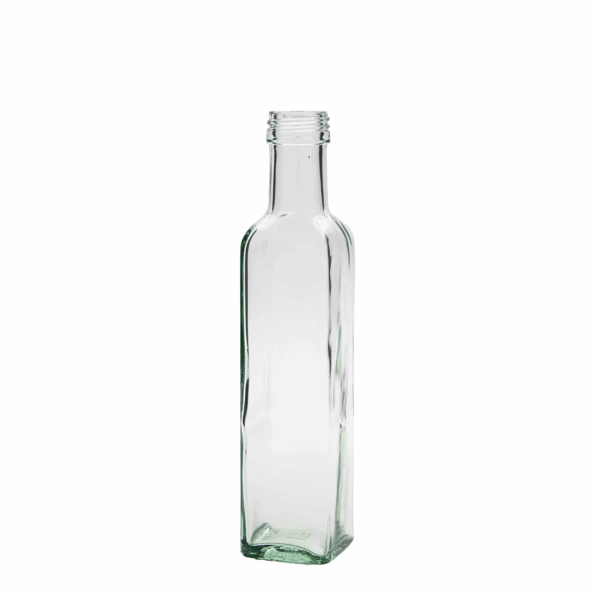 Sticlă de sticlă de 250 ml „Marasca”, pătrată, gât: PP 31,5 Sticlă de sticlă de 250 ml „Marasca”, pătrată, gât: PP 31,5