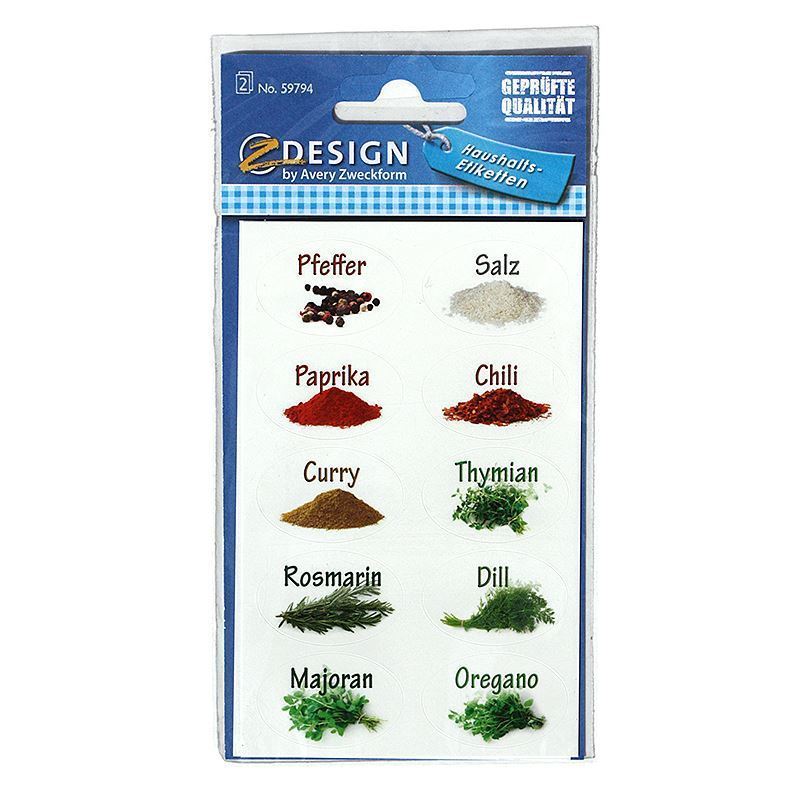 Zweckform etichete „Condimente”, ovale, hârtie, multicolor