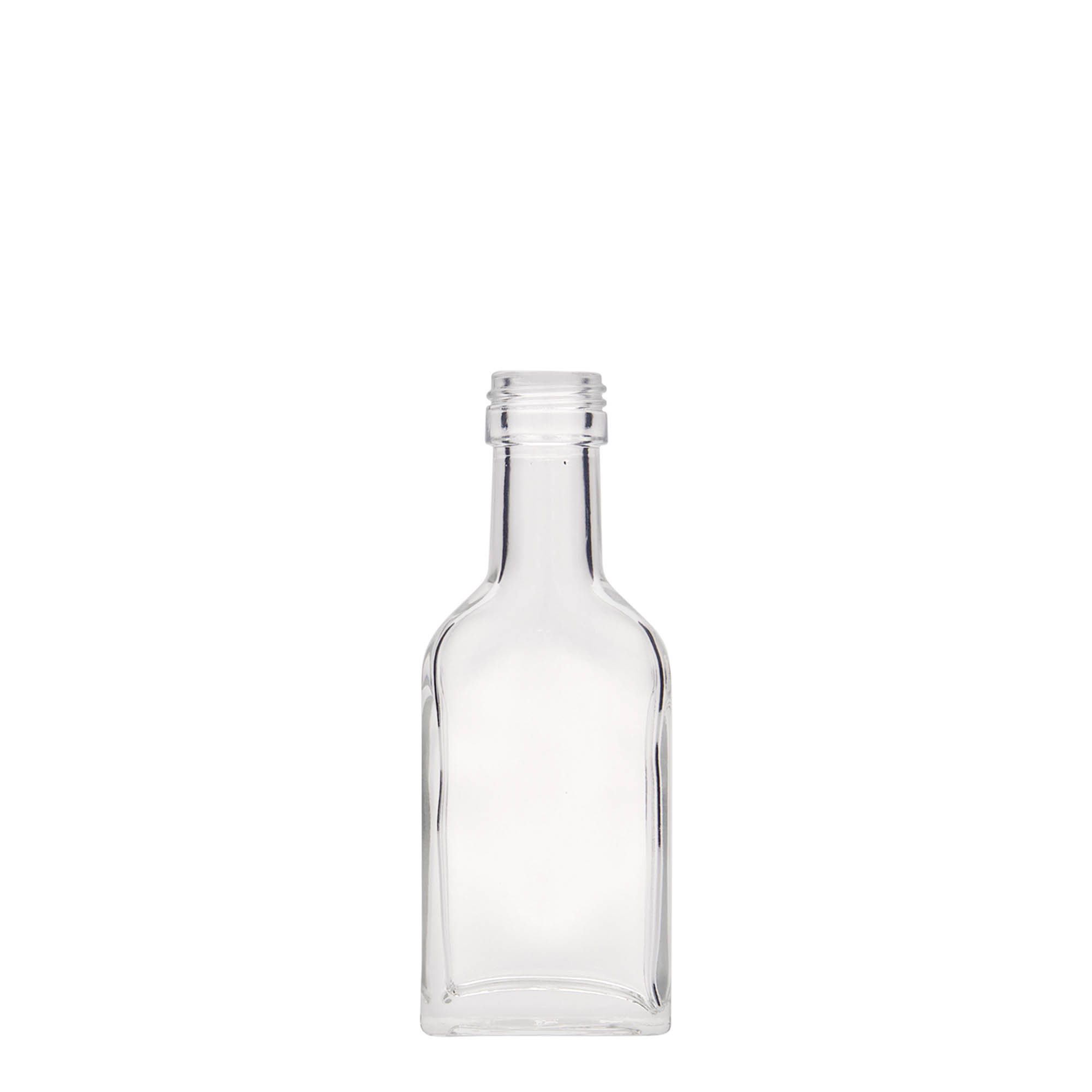 Sticluță de buzunar 40 ml, gât lung, dreptunghiulară, sticlă, gură: PP 22 Sticluță de buzunar 40 ml, gât lung, dreptunghiulară, sticlă, gură: PP 22