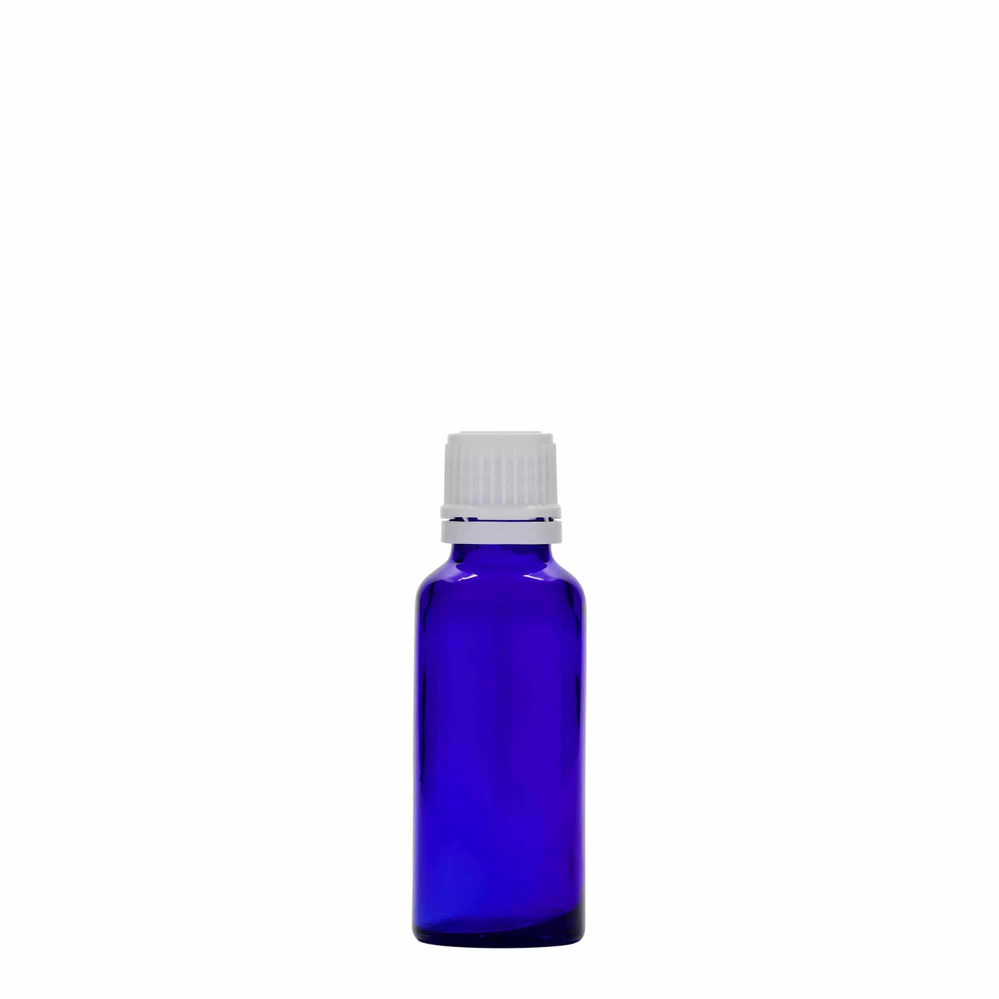 30 ml sticlă medicală, sticlă, albastru regal, gura: DIN 18