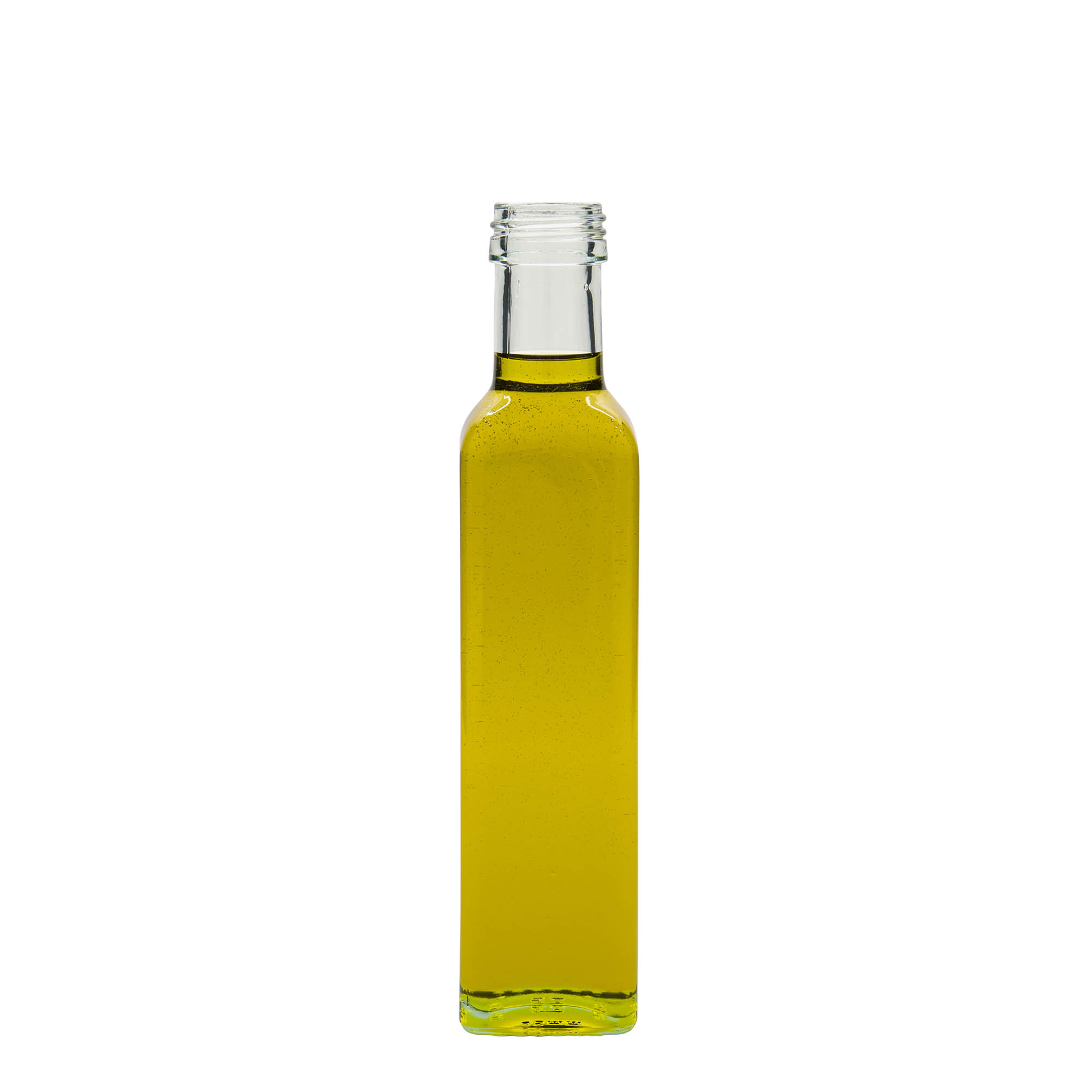 Sticlă de sticlă de 250 ml „Marasca”, pătrată, gât: PP 31,5 Sticlă de sticlă de 250 ml „Marasca”, pătrată, gât: PP 31,5