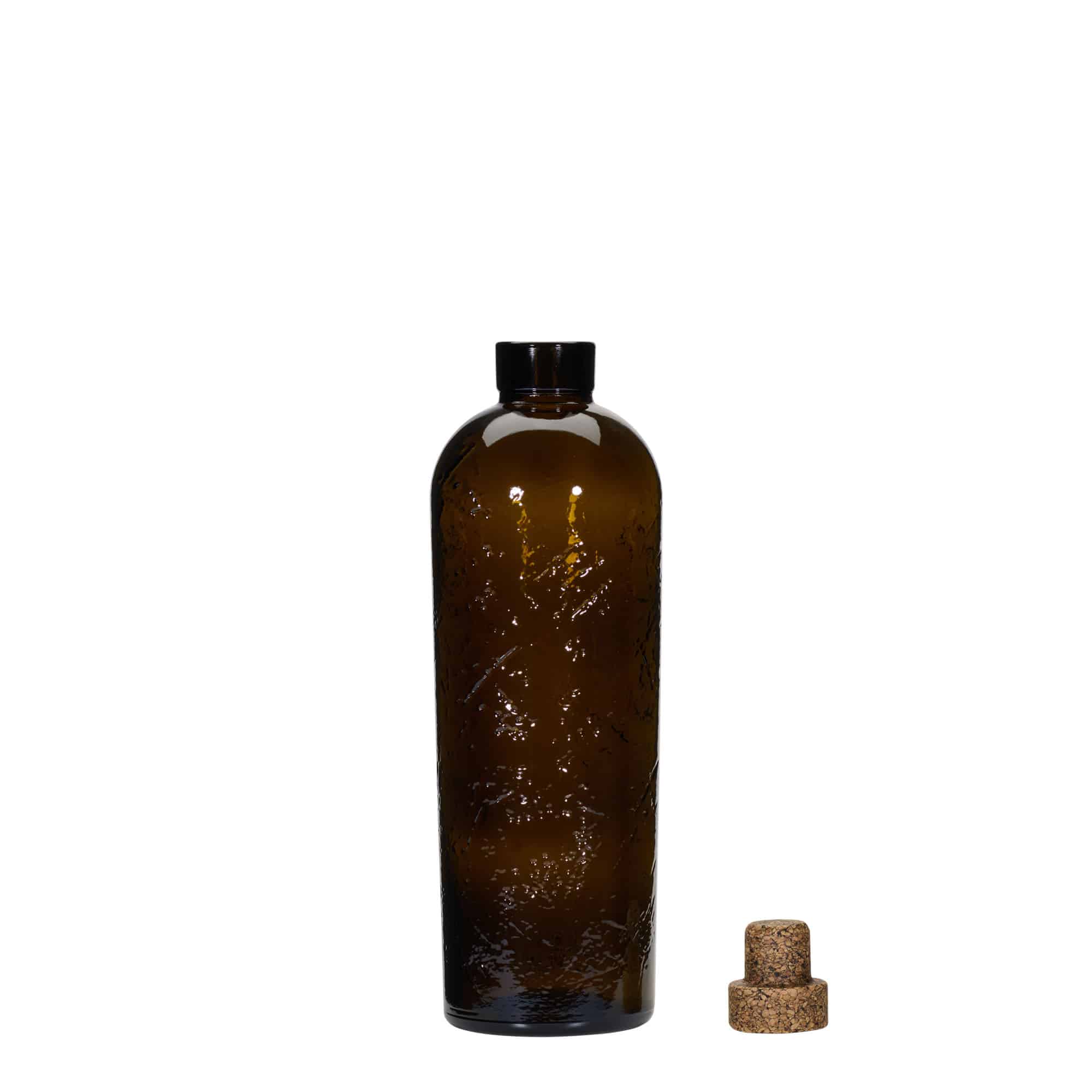 Sticlă din sticlă lucrată manual 700 ml „Natural”, maro, gură: plută