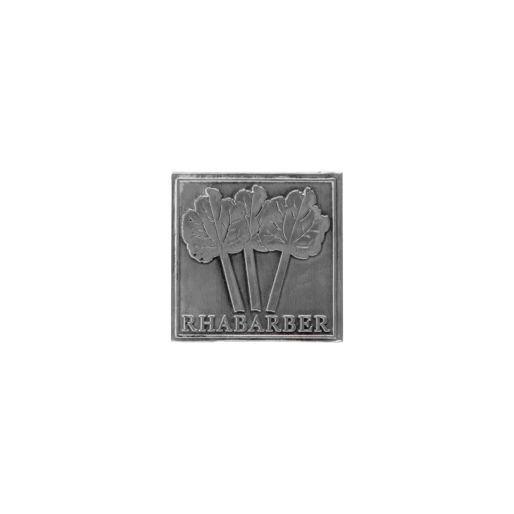 Etichetă pentru conservă „Rubarba”, pătrată, metalică, argintie