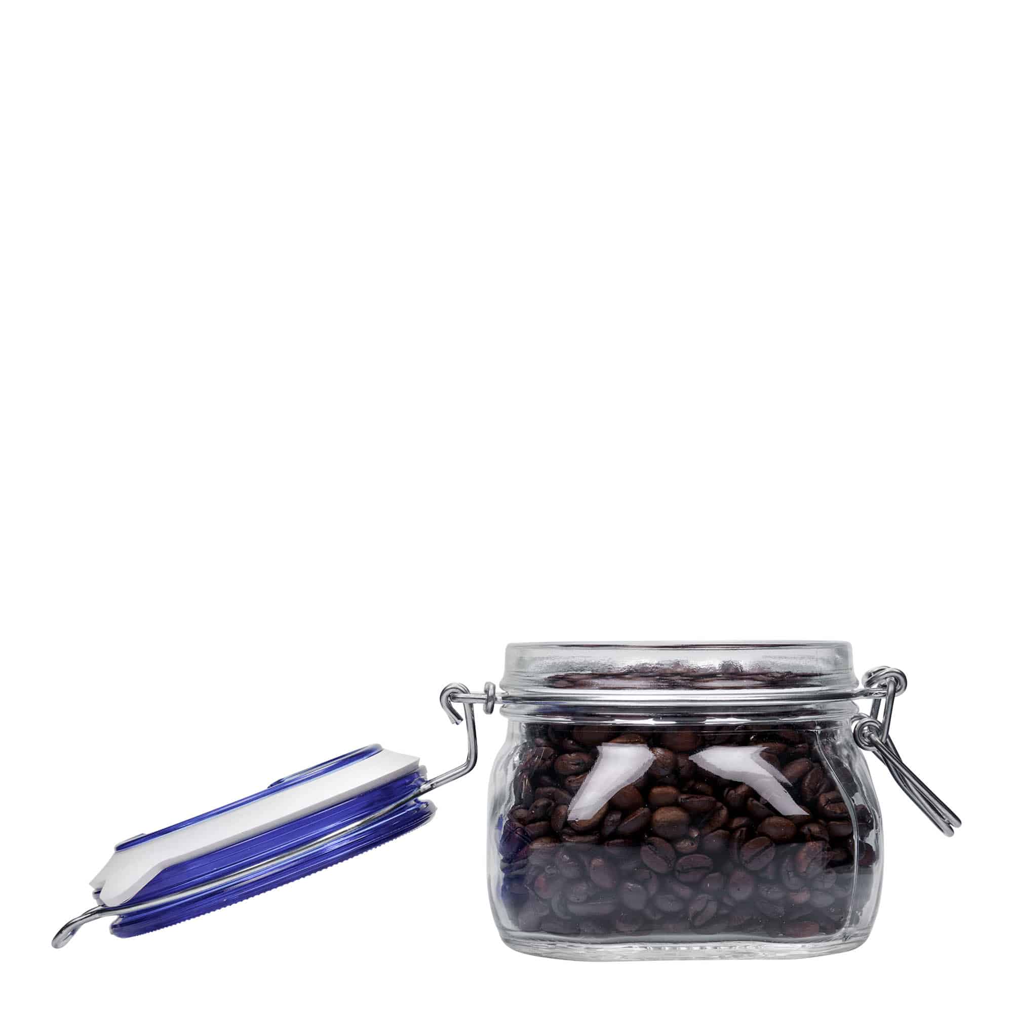 500 ml borcan cu clemă metalică 'Fido' capac albastru, pătrat, gură: închidere cu clemă metalică