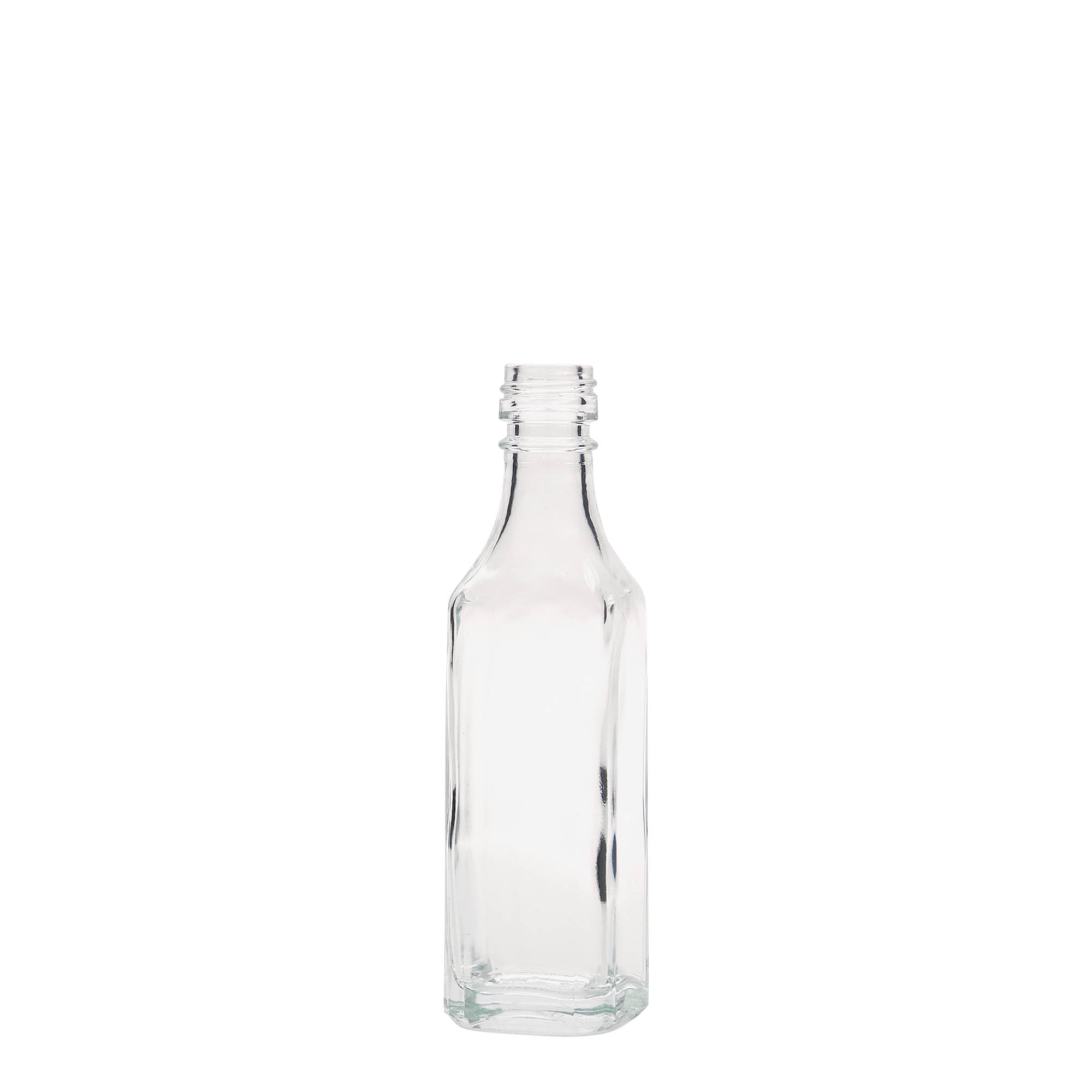Sticlă de sticlă de 50 ml „Siena”, pătrată, gura: PP 18