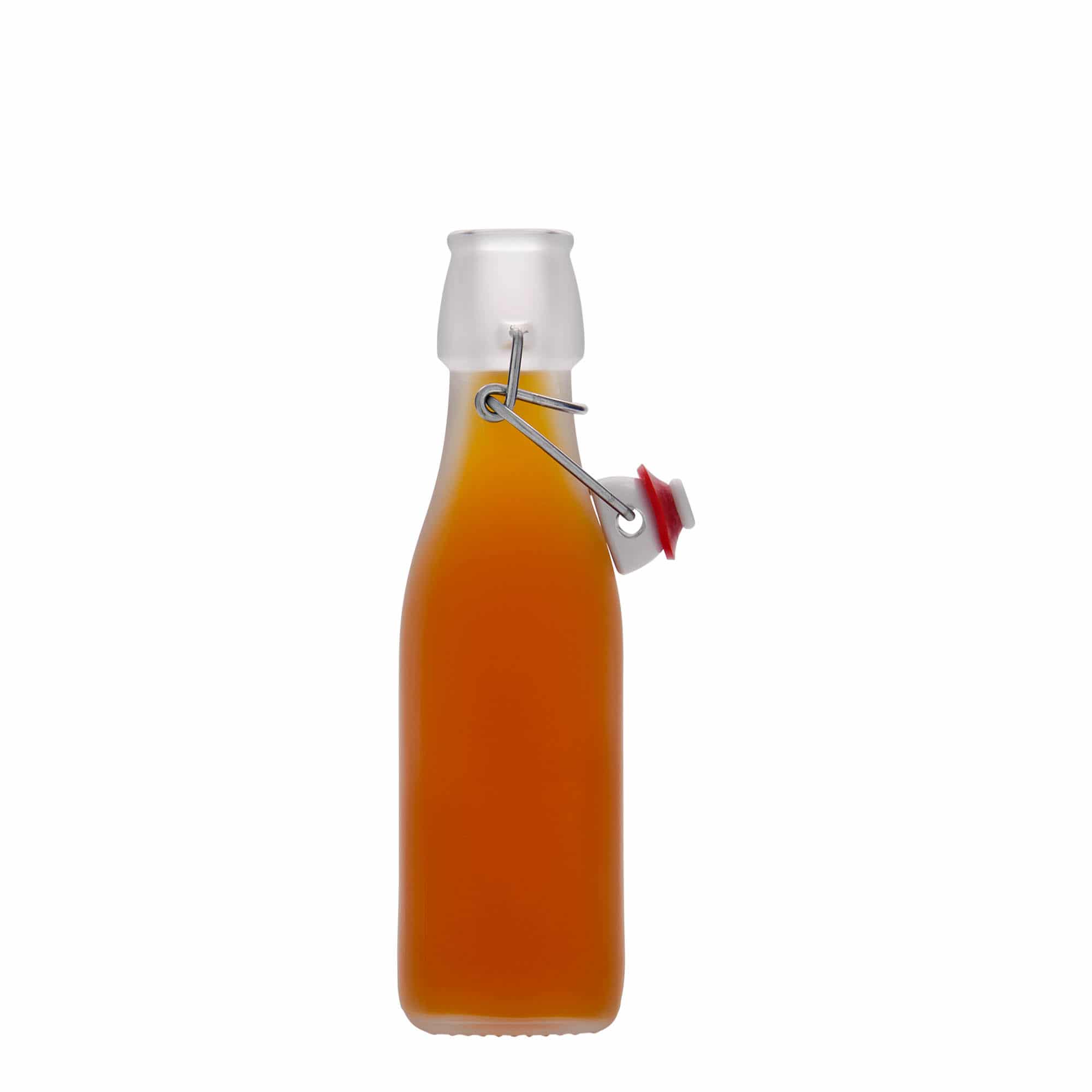 Sticlă de sticlă de 250 ml 'Swing, pătrată, albă, gura: închidere cu clemă Sticlă de sticlă de 250 ml 'Swing, pătrată, albă, gura: închidere cu clemă