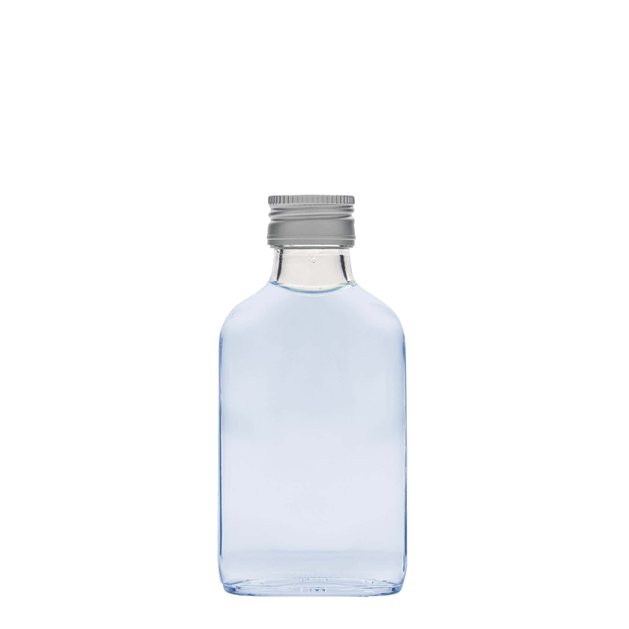 Sticluță de buzunar 100 ml, dreptunghiulară, sticlă, gura: PP 28