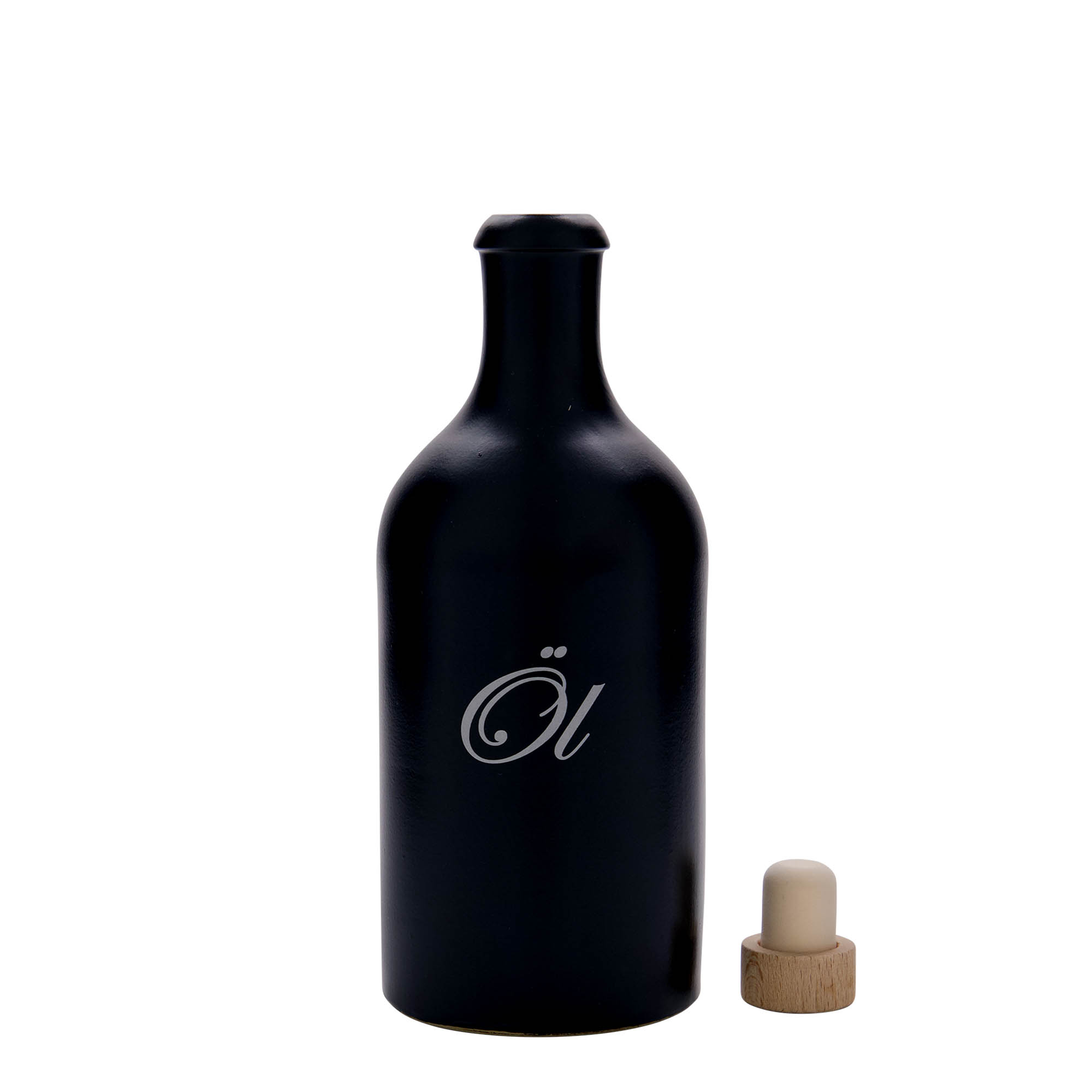 Ton de 500 ml, motiv: ulei, ceramică de gresie, negru, gură: plută Ton de 500 ml, motiv: ulei, ceramică de gresie, negru, gură: plută
