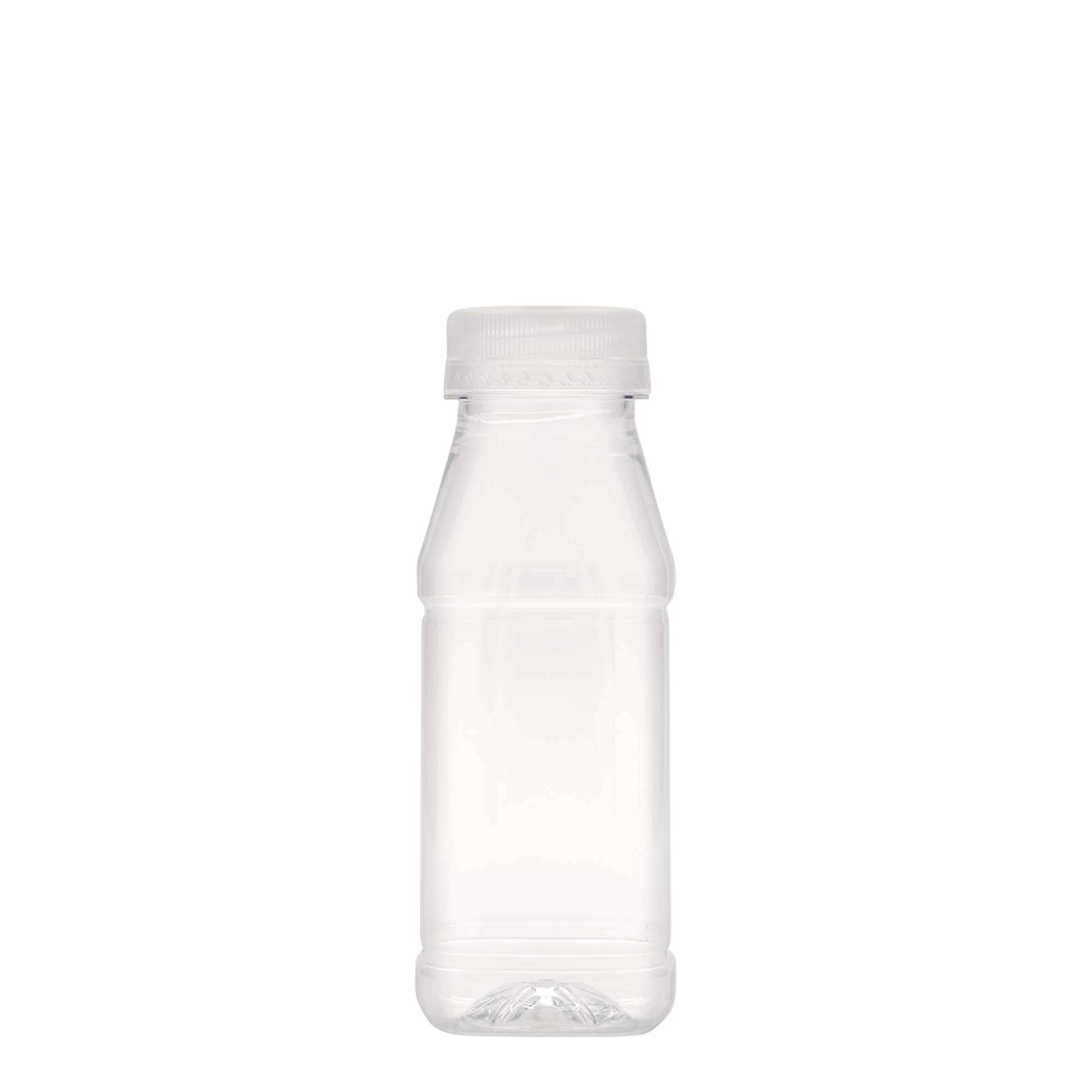 Sticlă PET de 250 ml „Milk and Juice Carré”, pătrată, din plastic, gât: 38 mm