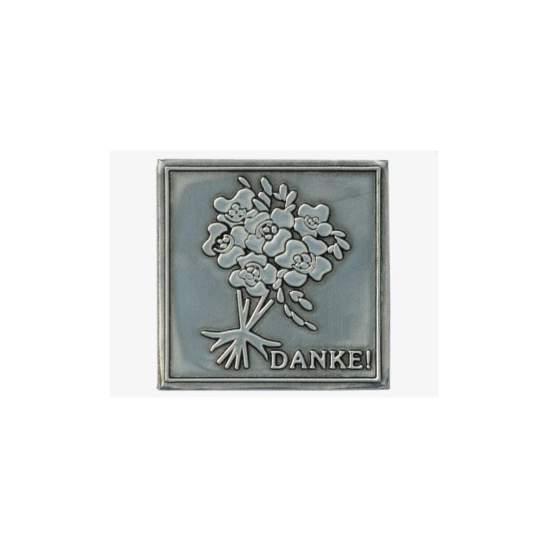 Etichetă din tablă „Mulțumesc”, pătrată, metal, argintiu