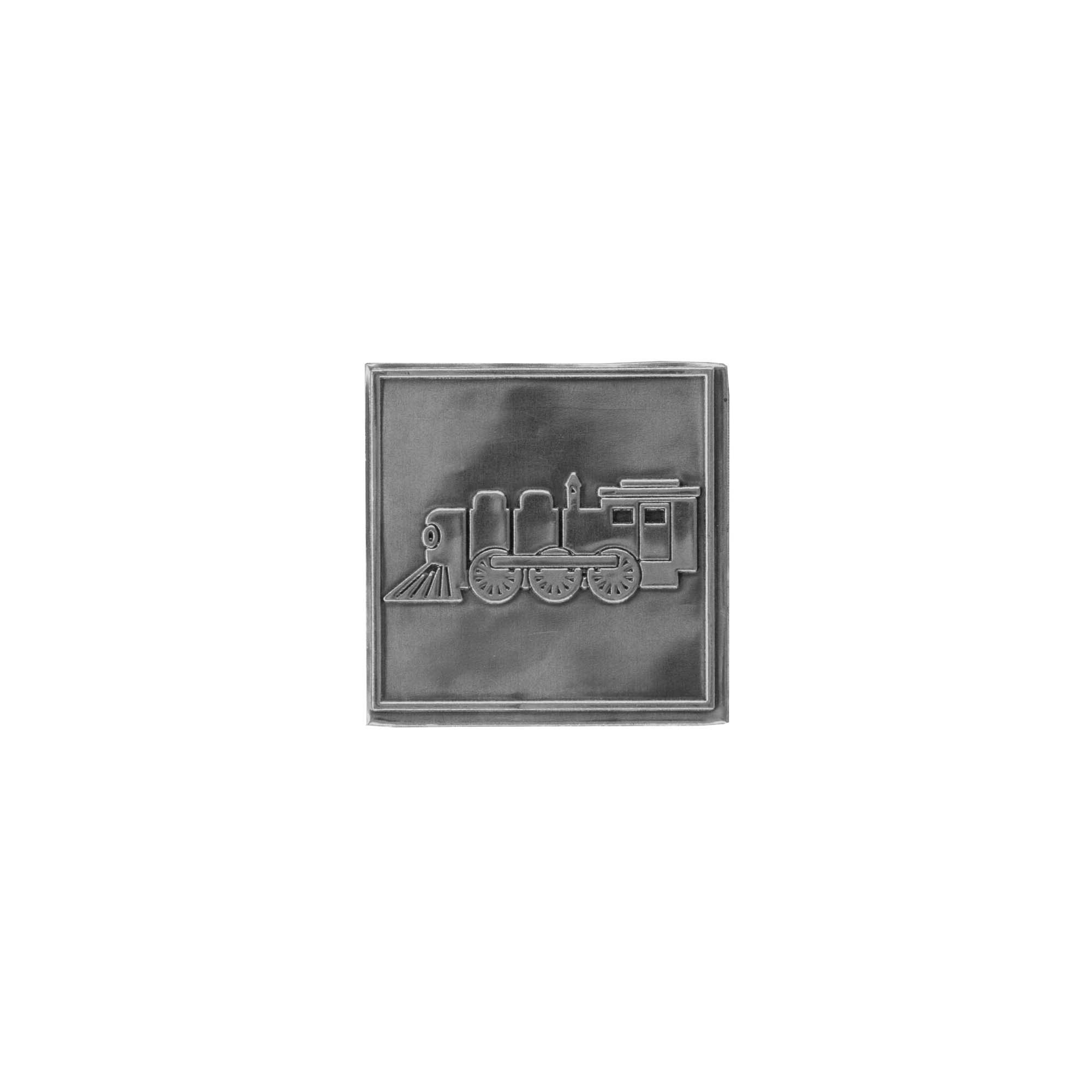 Etichetă de staniu „Locomotivă”, pătrată, metal, argintiu