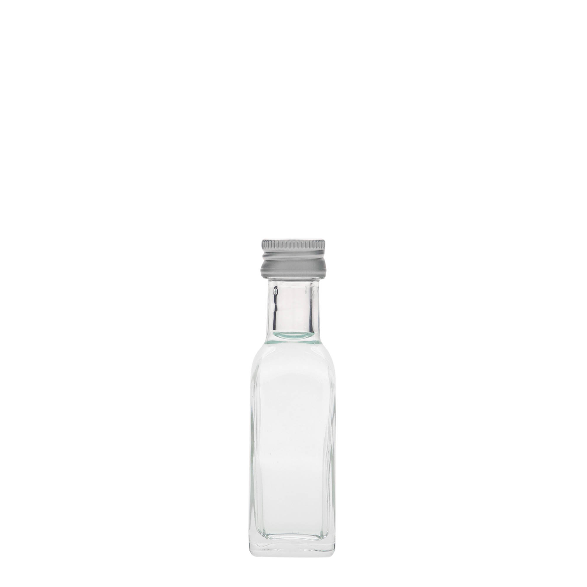 Sticlă de 20 ml din sticlă „Marasca”, pătrată, gura: PP 18