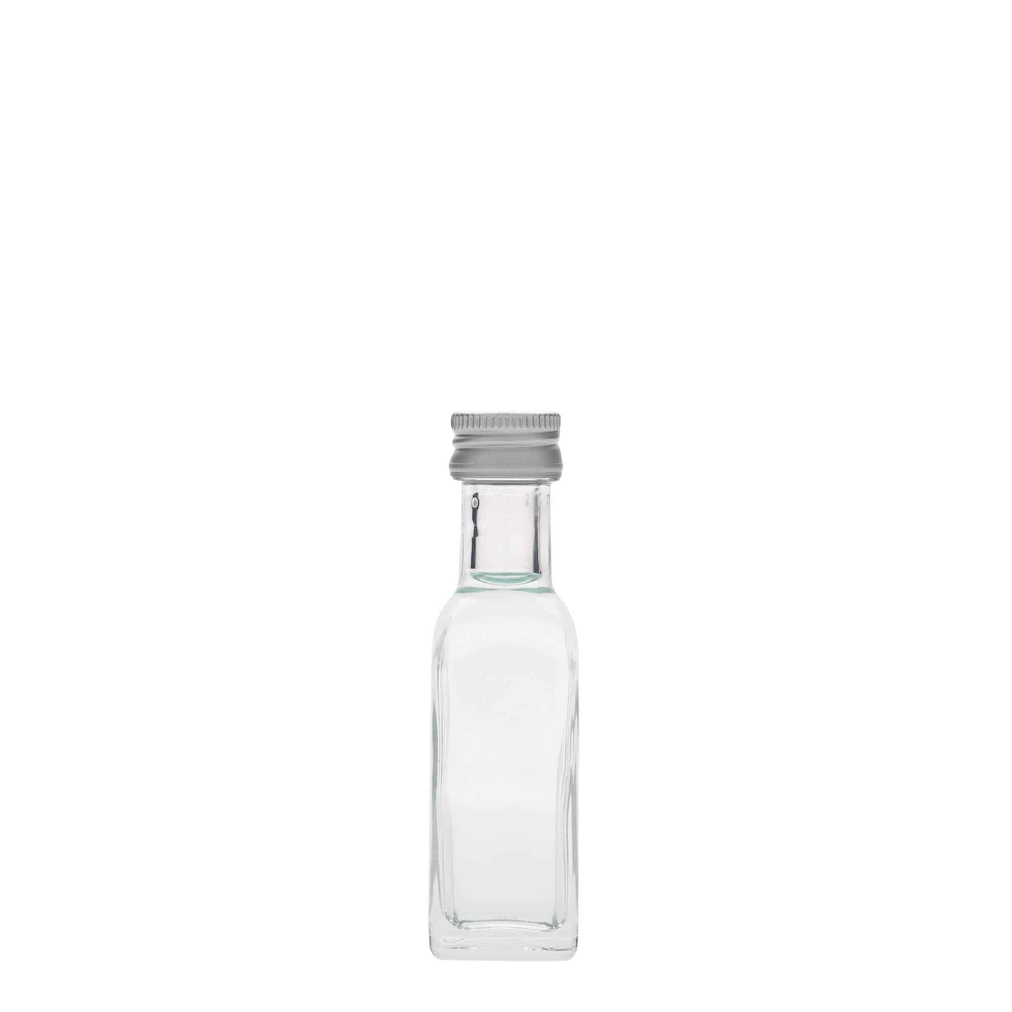 Sticlă de 20 ml din sticlă „Marasca”, pătrată, gura: PP 18