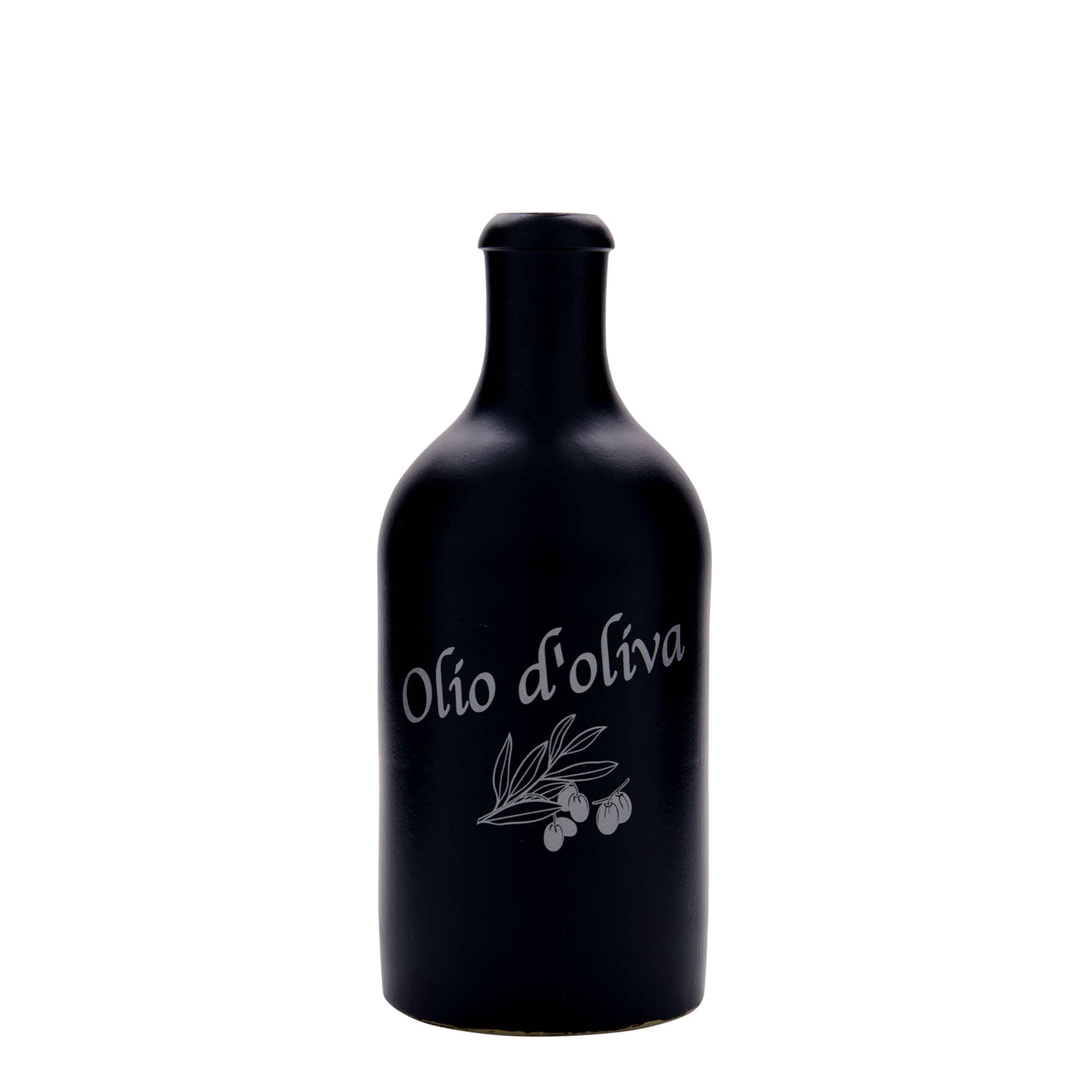 500 ml ulcior de lut, motiv: ulei de măsline, ceramică, negru, gură: dop de plută