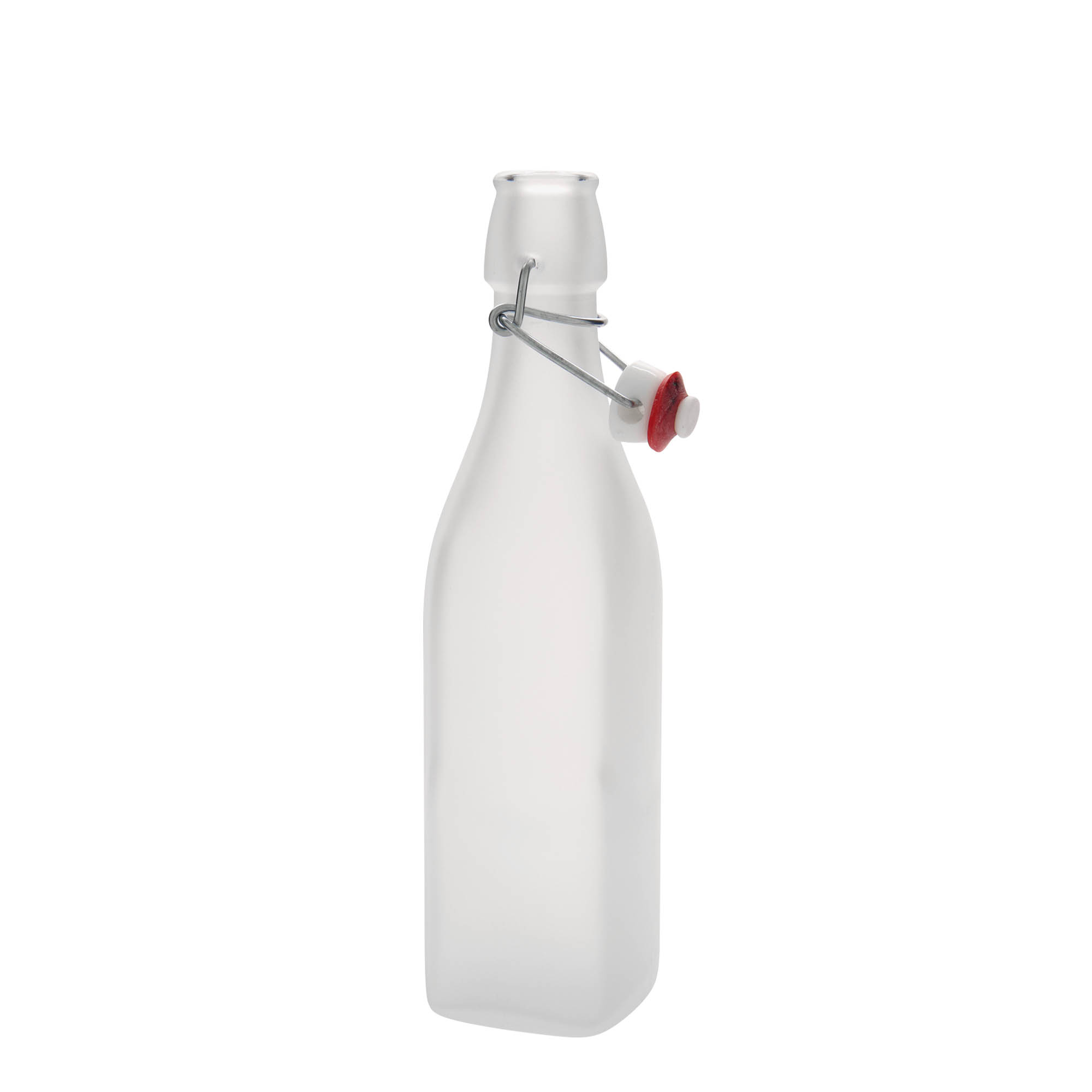 Sticlă de sticlă de 500 ml 'Swing, pătrată, albă, deschidere: închidere cu clemă