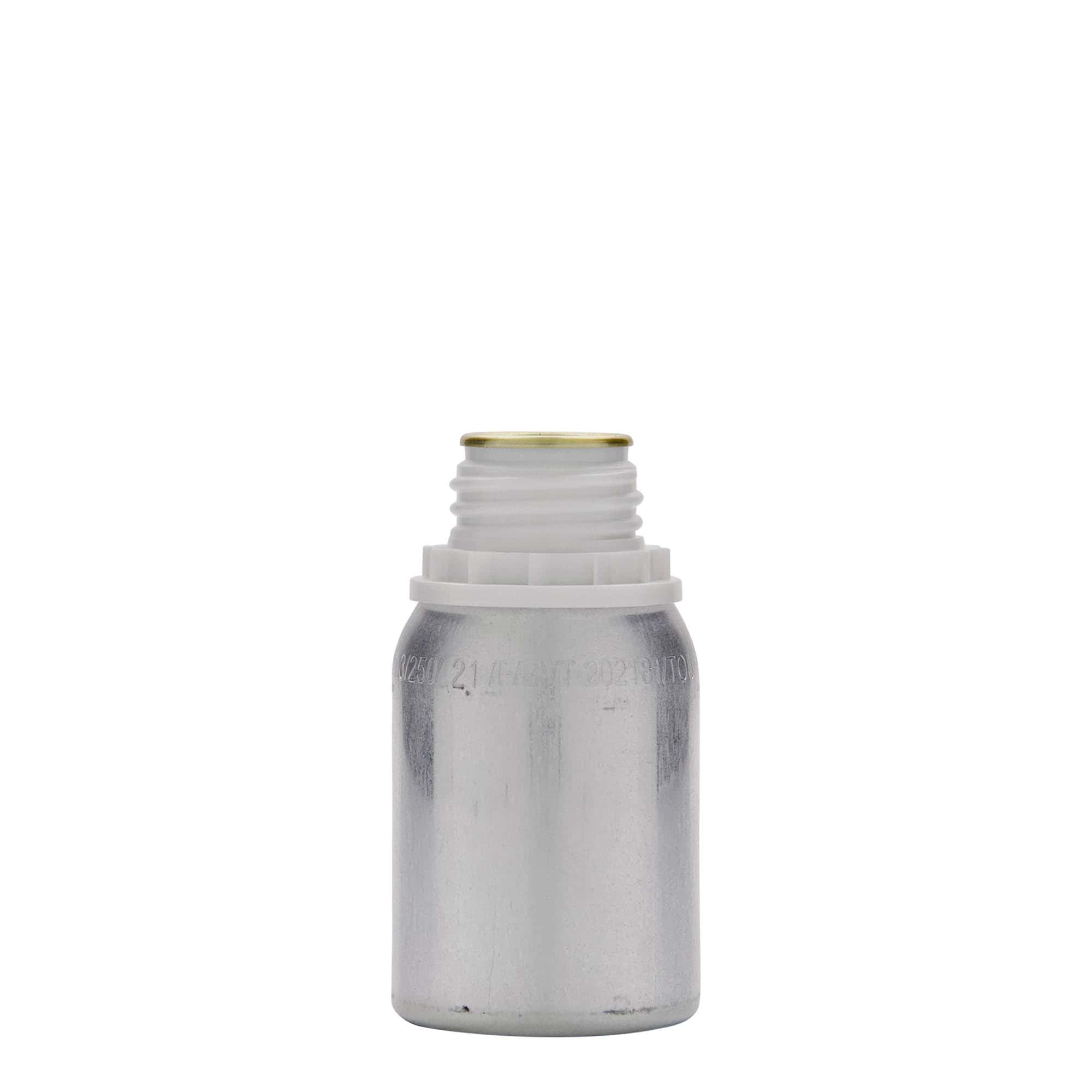 125 ml sticlă din aluminiu, metal, argintiu, gura: DIN 32