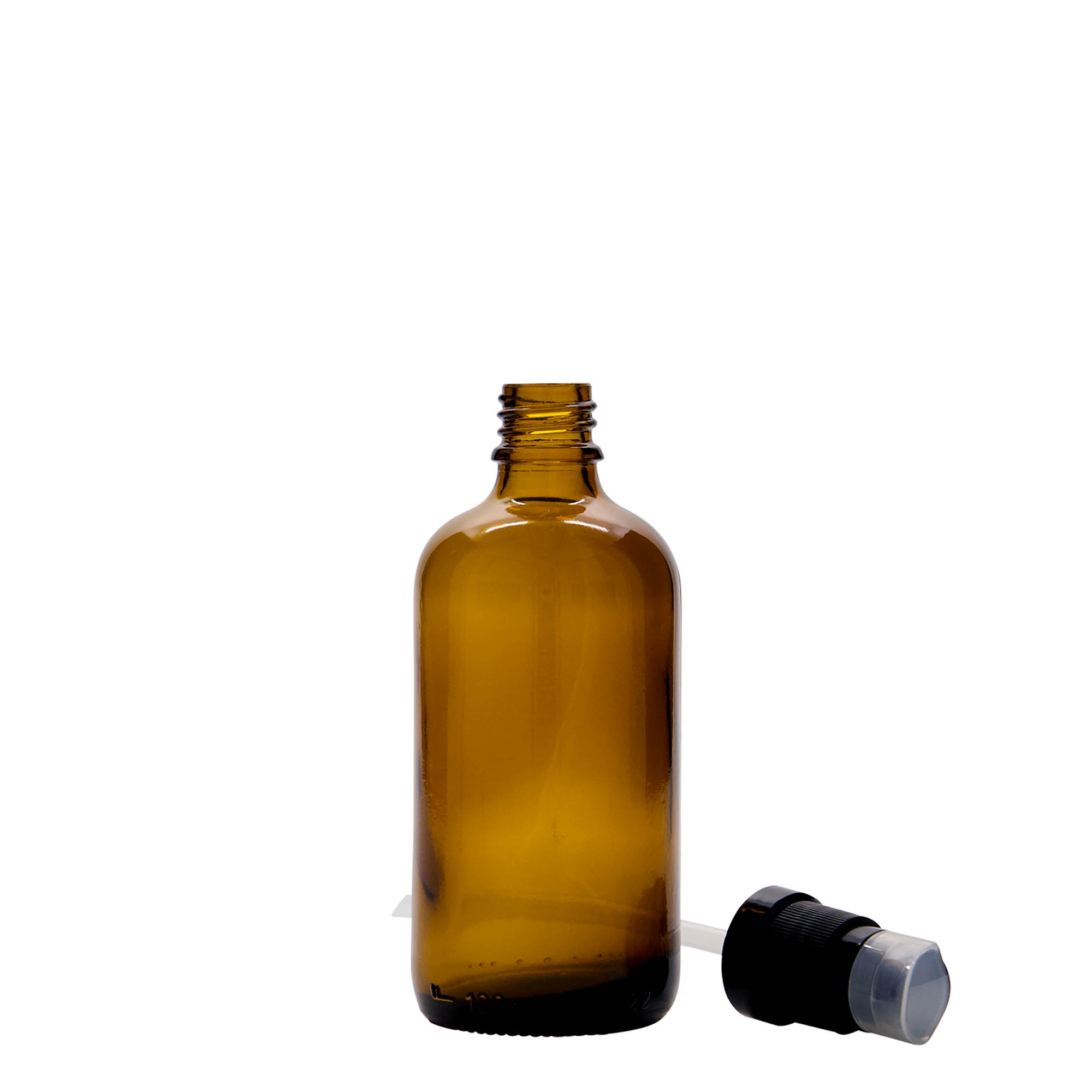 Flacon medical de 100 ml cu pompă pentru loțiune, sticlă, maro, gura: DIN 18
