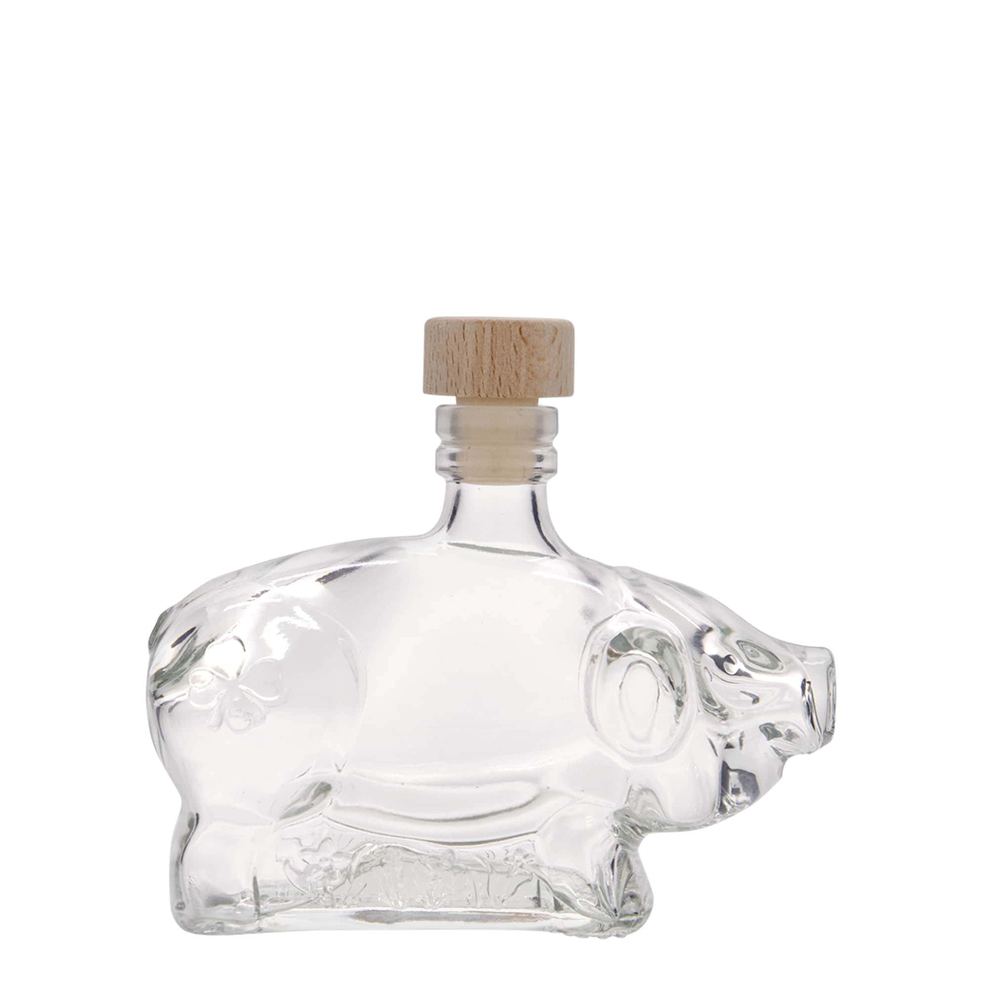 Sticlă de sticlă de 200 ml „Porcușor norocos”, gura: dop de plută