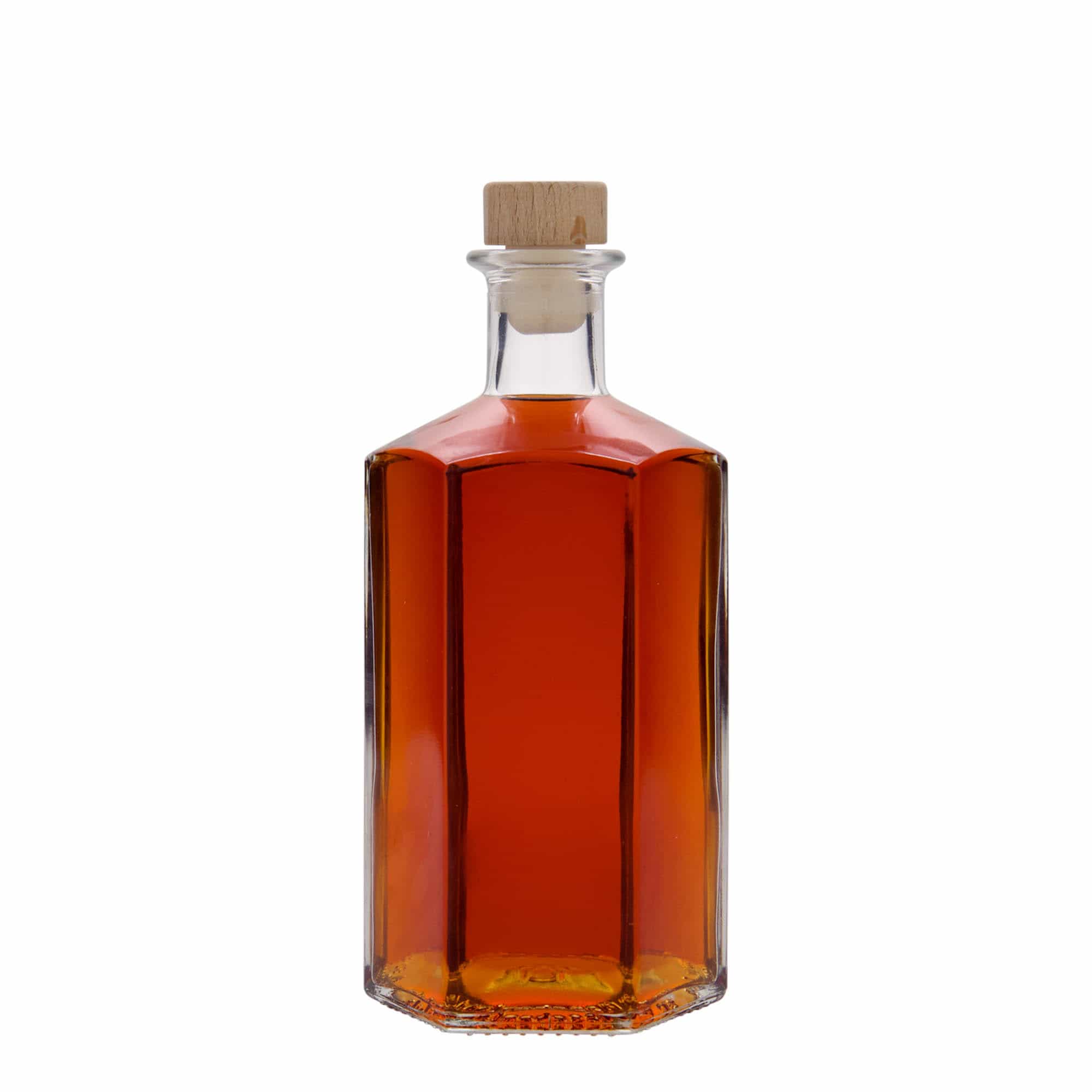 Sticlă de sticlă de 500 ml farmacist 'Jimmy', hexagonală, gura: dop de plută